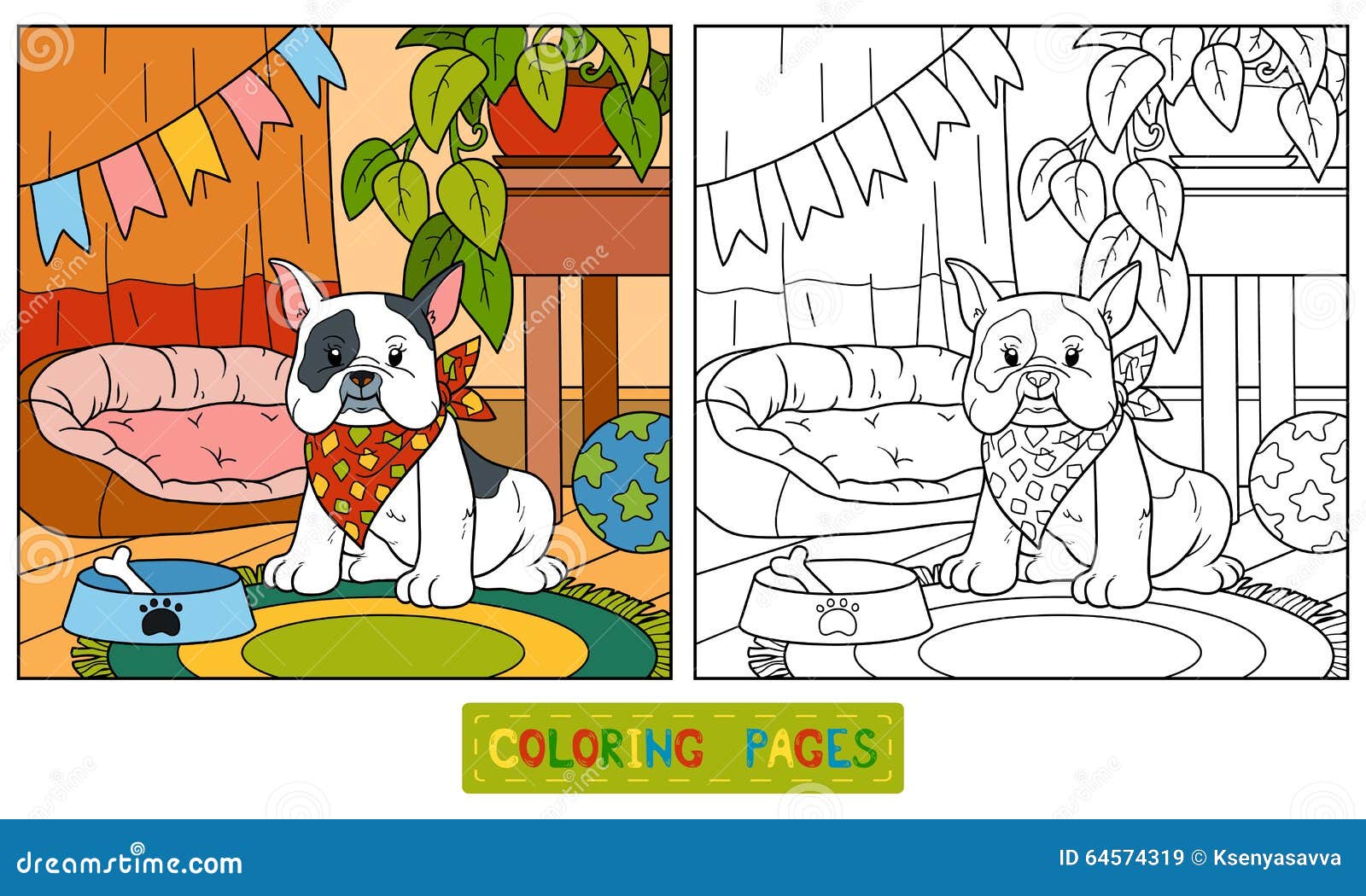 Libro da colorare bulldog francese e fondo Immagini Stock Libere da Diritti