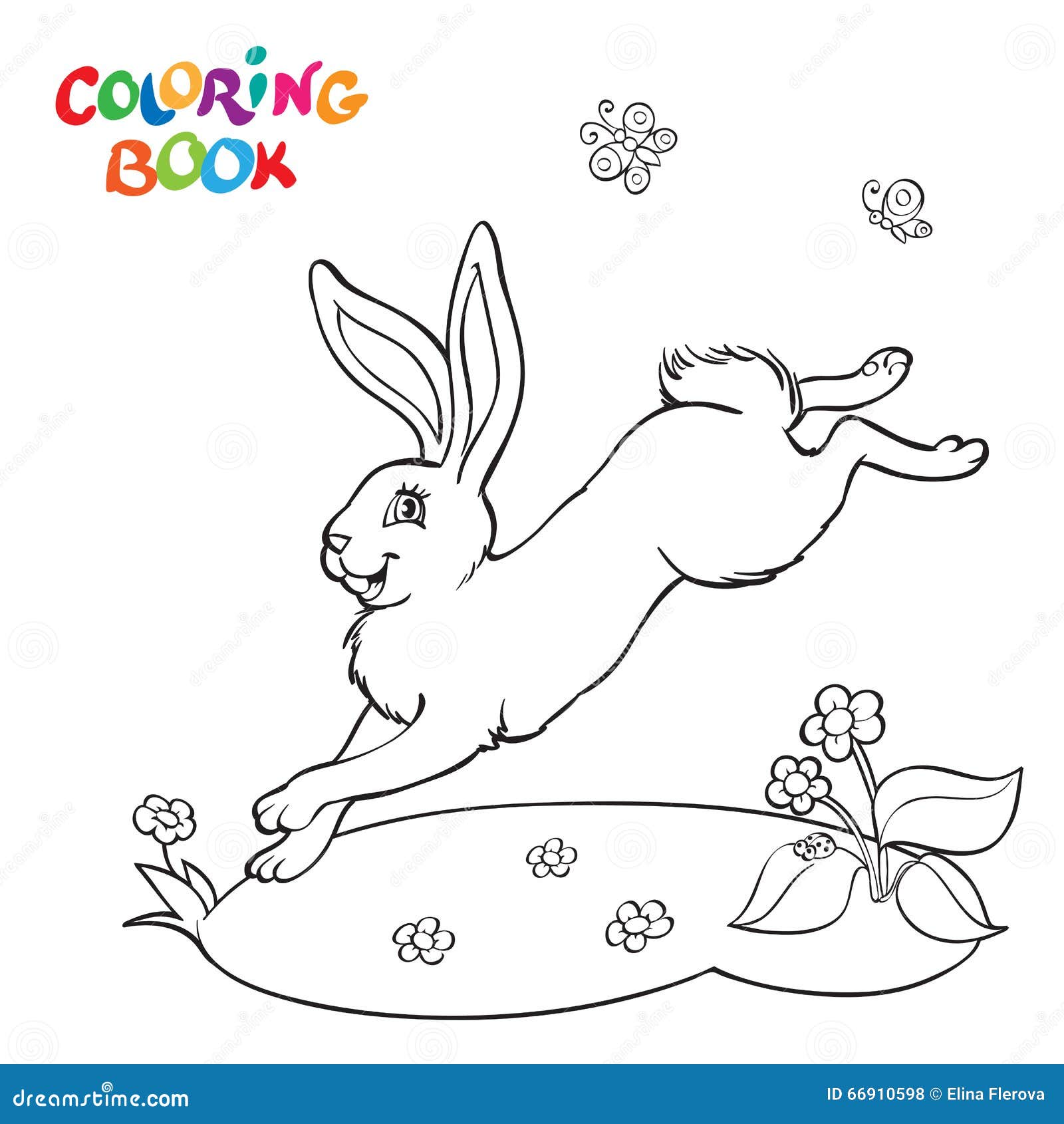 Libro da colorare con il coniglietto il fiore e la farfalla