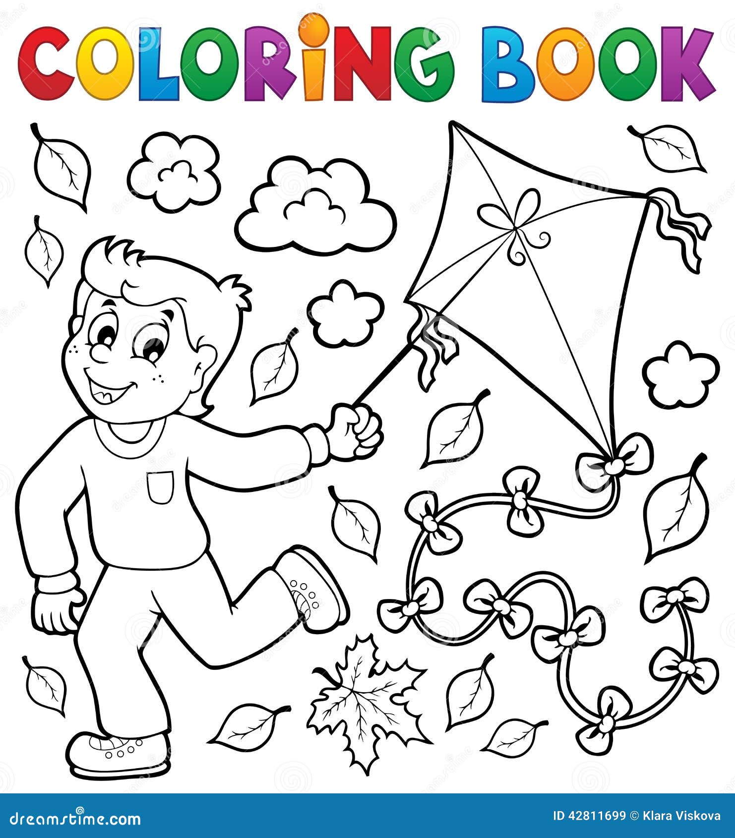 Libro da colorare con il ragazzo e l aquilone Immagini Stock Libere da Diritti