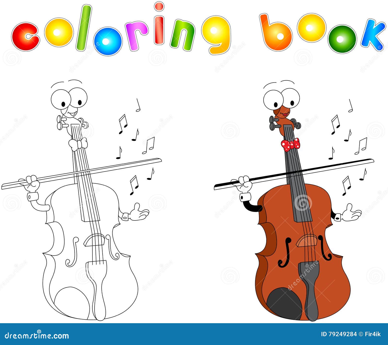 Libro da colorare del violino del fumetto Immagini Stock