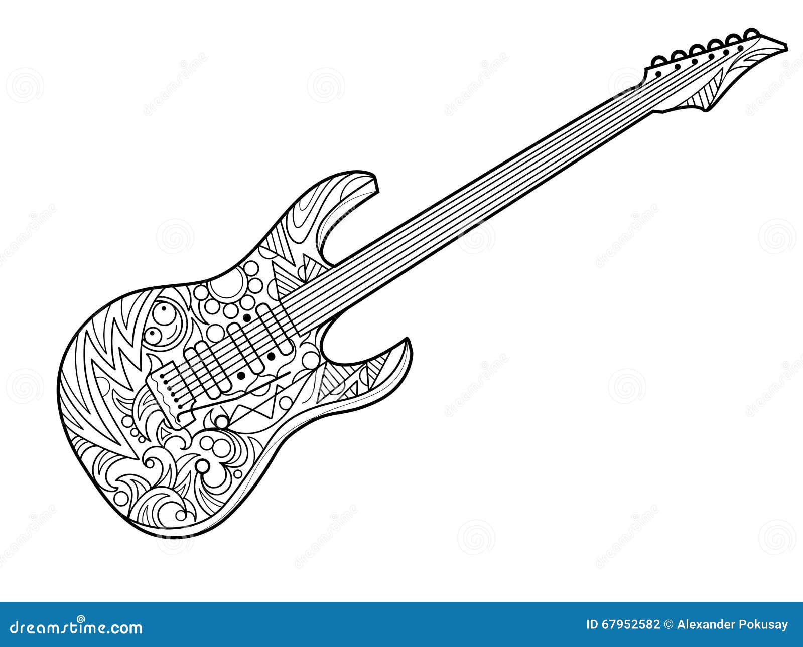Libro da colorare della chitarra elettrica per il vettore degli adulti