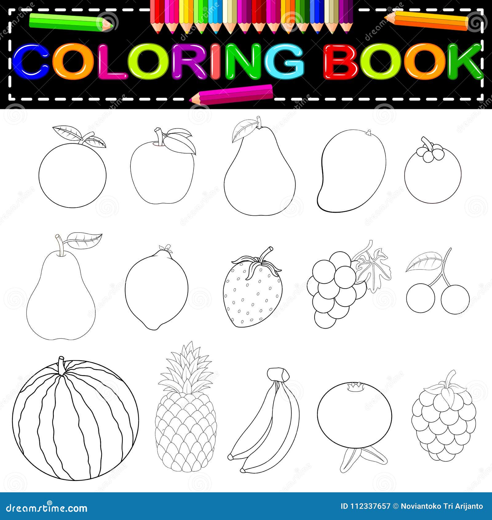 Libro Da Colorare Della Frutta Fresca Illustrazione Vettoriale Illustrazione Di Mela Banane