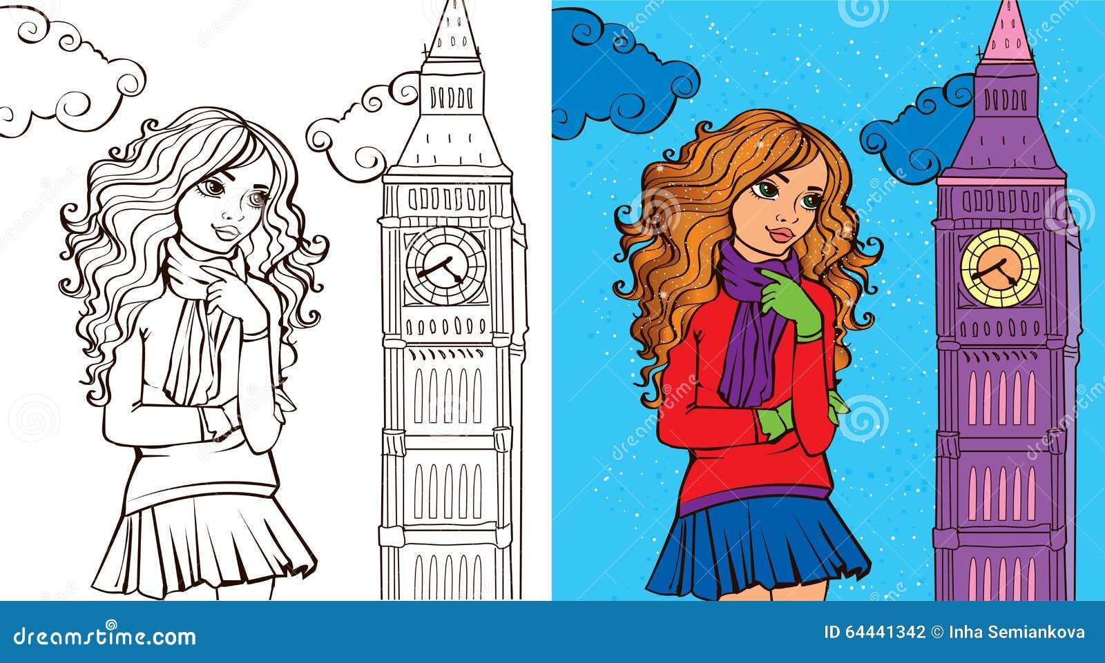 Libro da colorare della ragazza a Londra
