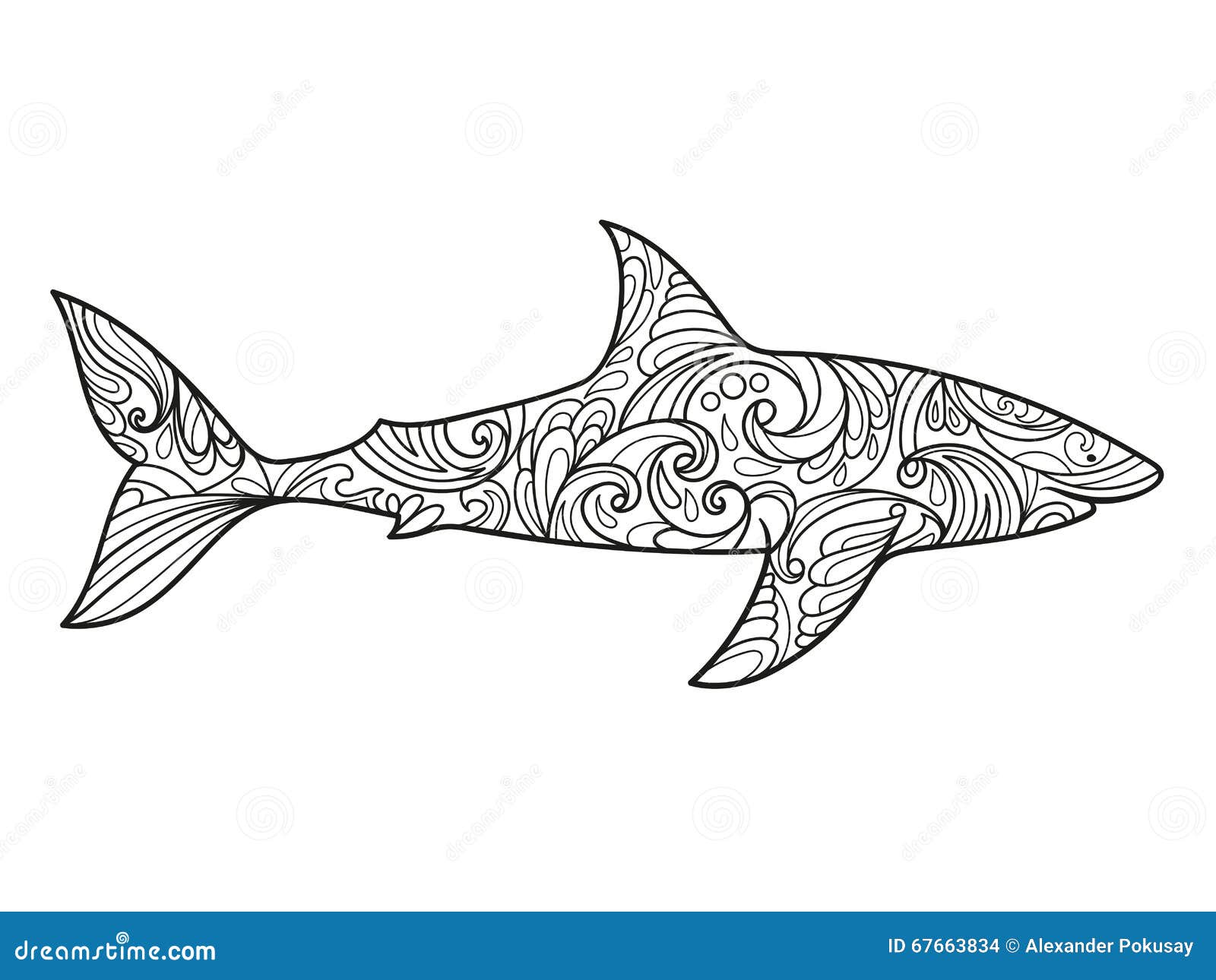Libro da colorare dello squalo per il vettore degli adulti