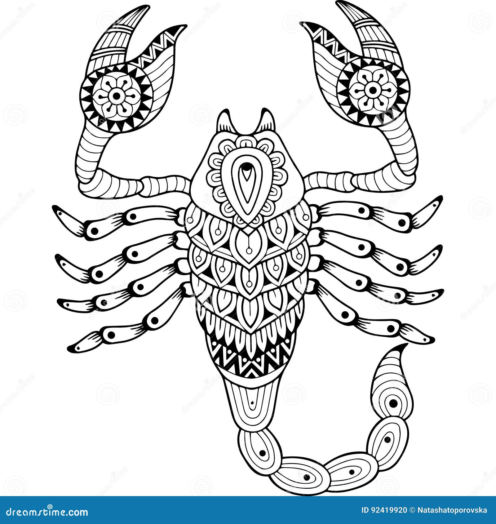 Libro da colorare di vettore per l adulto Siluetta dello scorpione isolata su fondo bianco Scorpione del segno dello zodiaco sott
