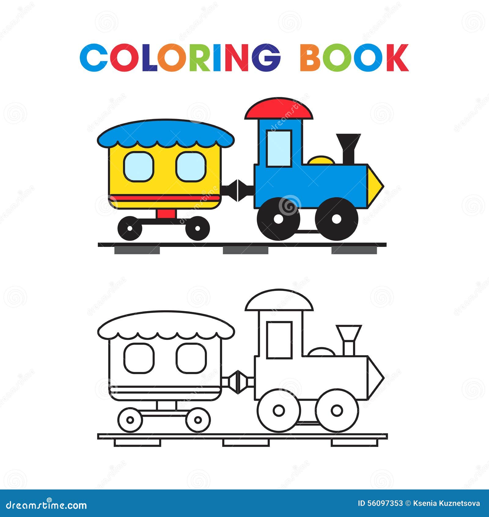 Libro da colorare il treno con un vagone per i bambini