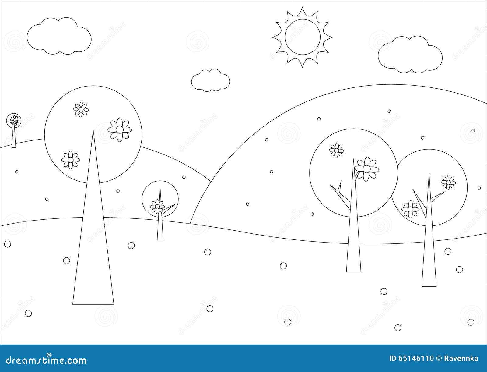 Libro da colorare paesaggio geometrico della molla semplice