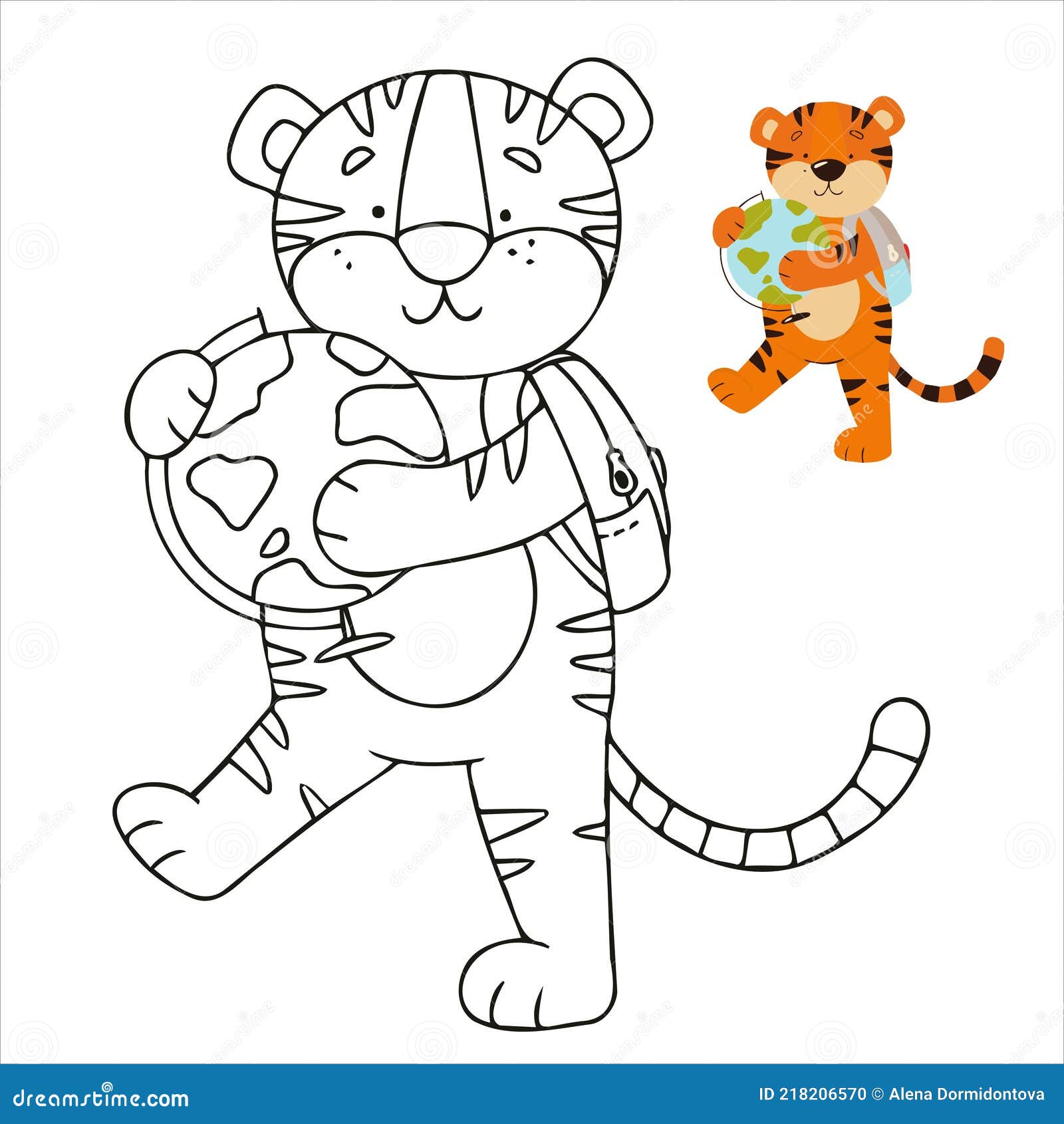 Libro Da Colorare Per Bambini, Dove Una Tigre Con Il Globo E Uno