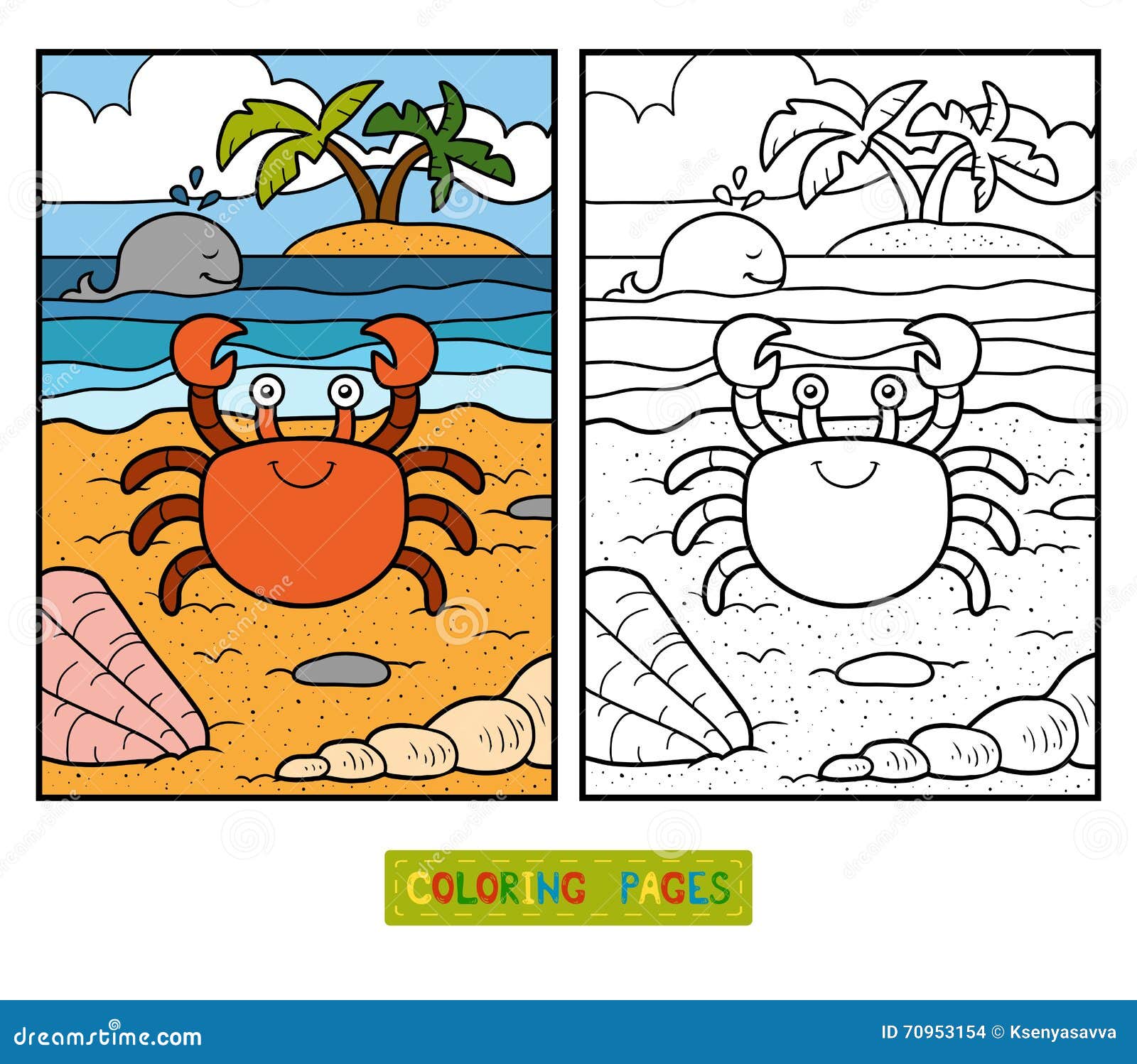 Libro da colorare per i bambini granchio e fondo