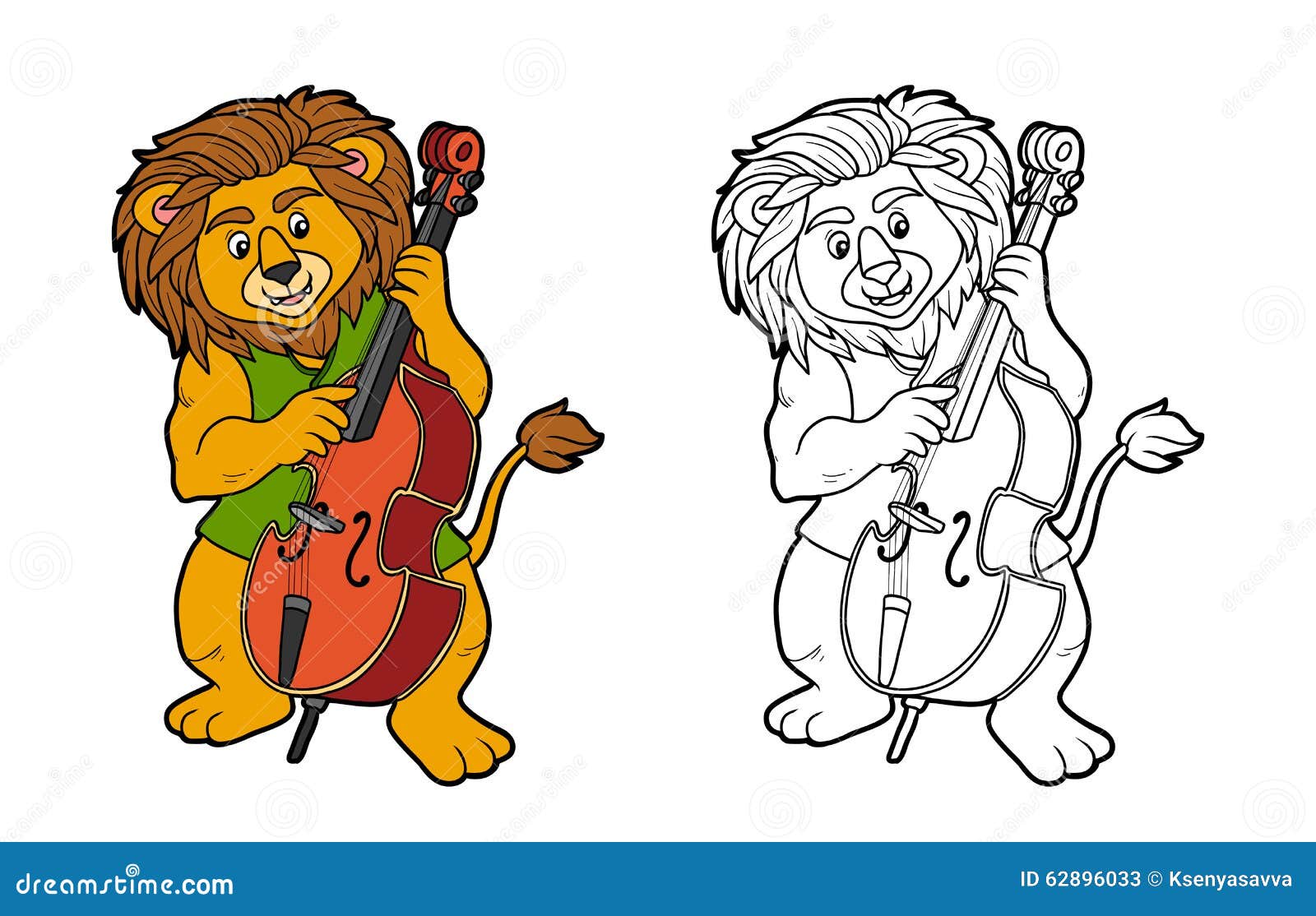 Libro da colorare per i bambini leone e violoncello Fotografie Stock