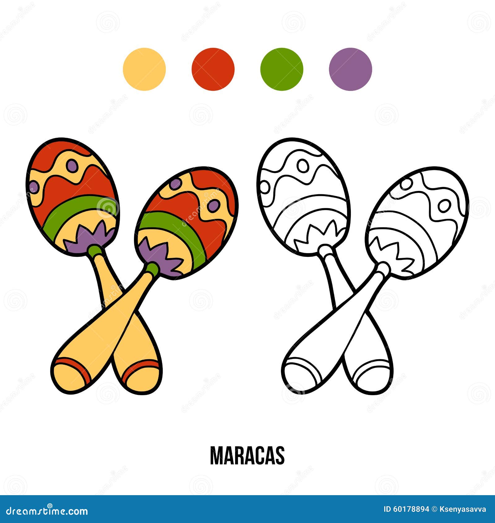 Libro Da Colorare Per I Bambini: Strumenti Di Musica (maracas)  Illustrazione Vettoriale - Illustrazione di tamburo, colorazione: 60178894