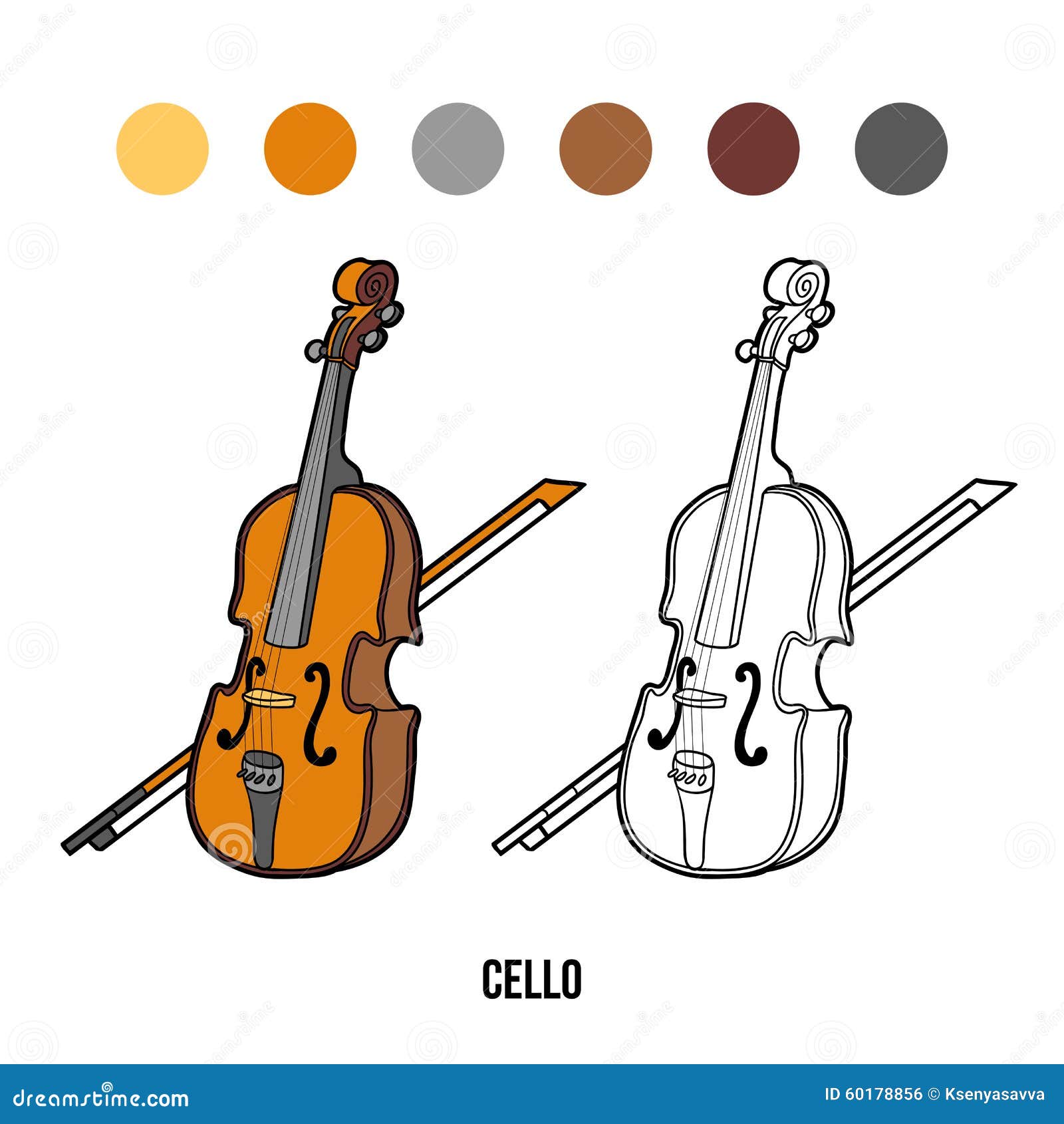 Libro da colorare per i bambini strumenti musicali violoncello Immagine Stock Libera da