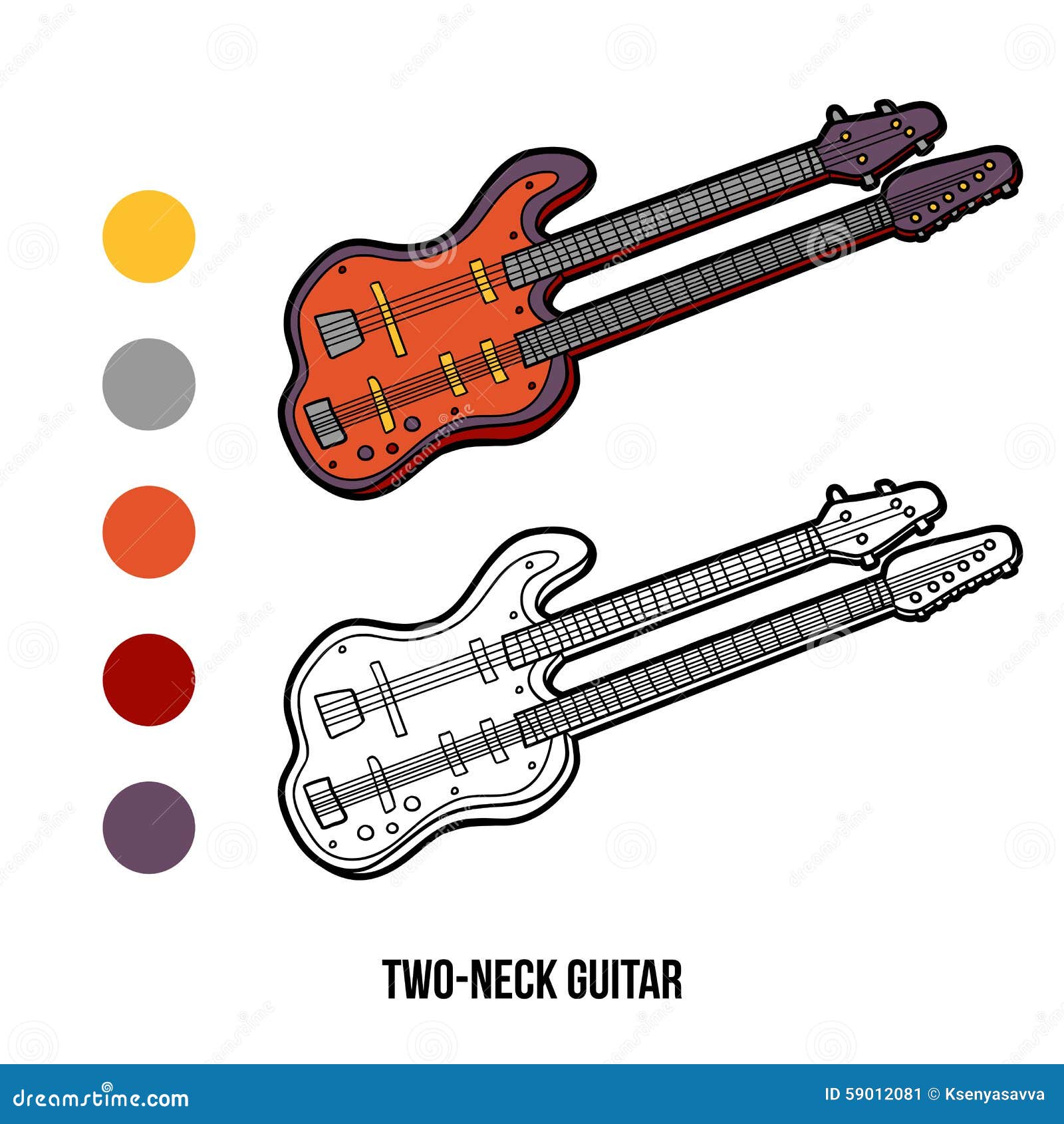 Libro da colorare strumenti musicali chitarra del due collo Immagine Stock
