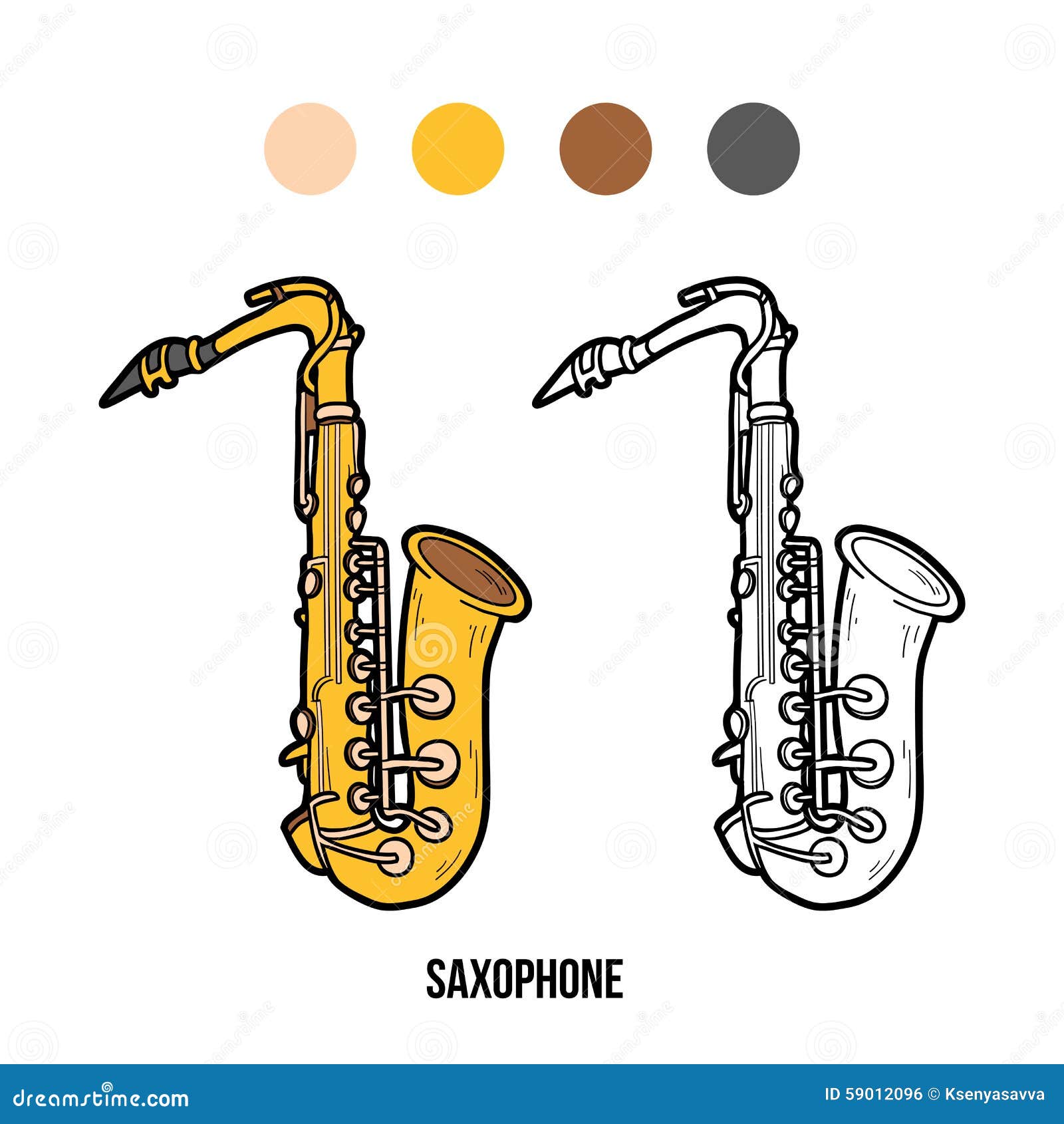 Libro da colorare strumenti musicali sassofono Immagine Stock Libera da Diritti