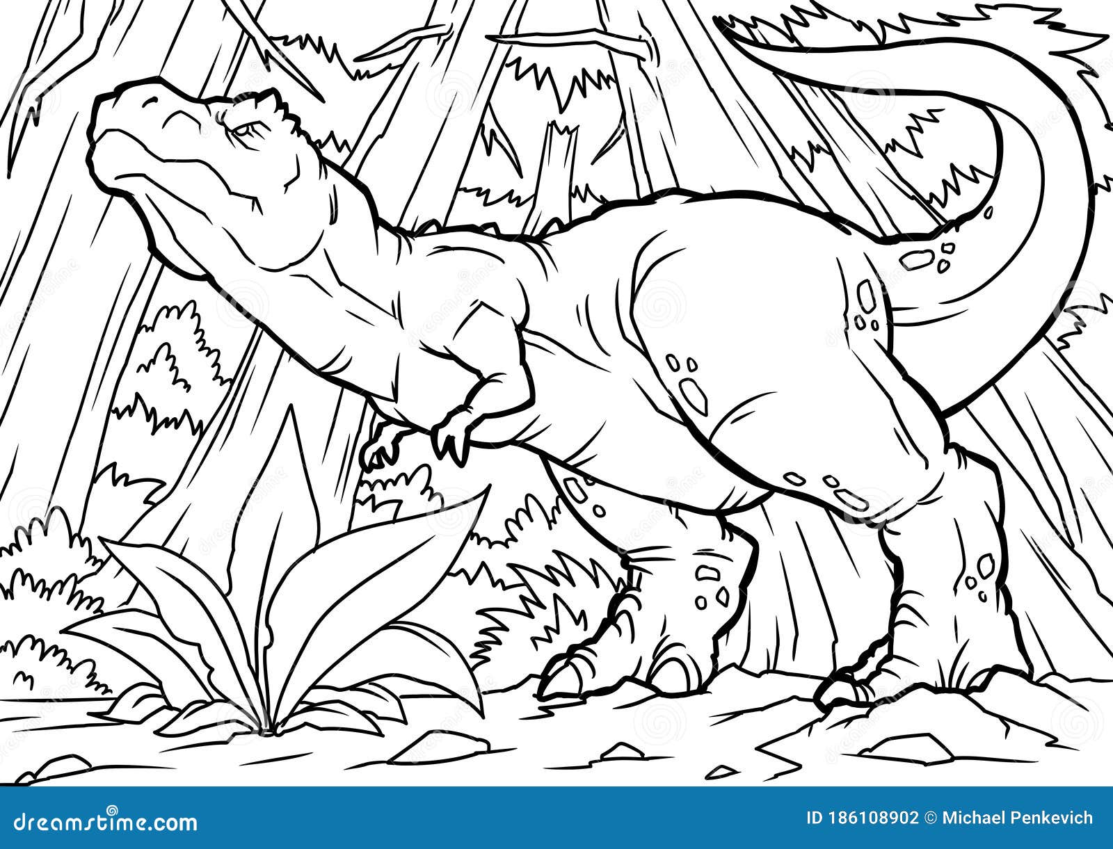 Libro De Coloración Para Niños Con Dinosaurio Stock de ilustración -  Ilustración de infantil, lindo: 186108902