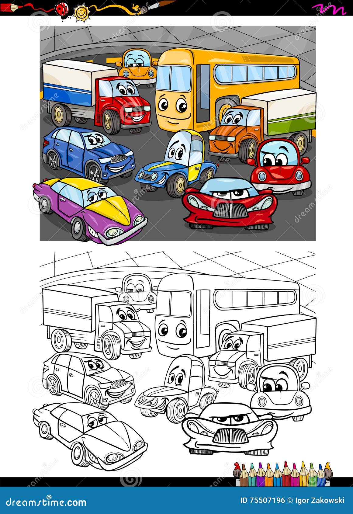 Libro para colorear Cars ilustración del vector. Ilustración de humor -  75507196, image size:1161x1690