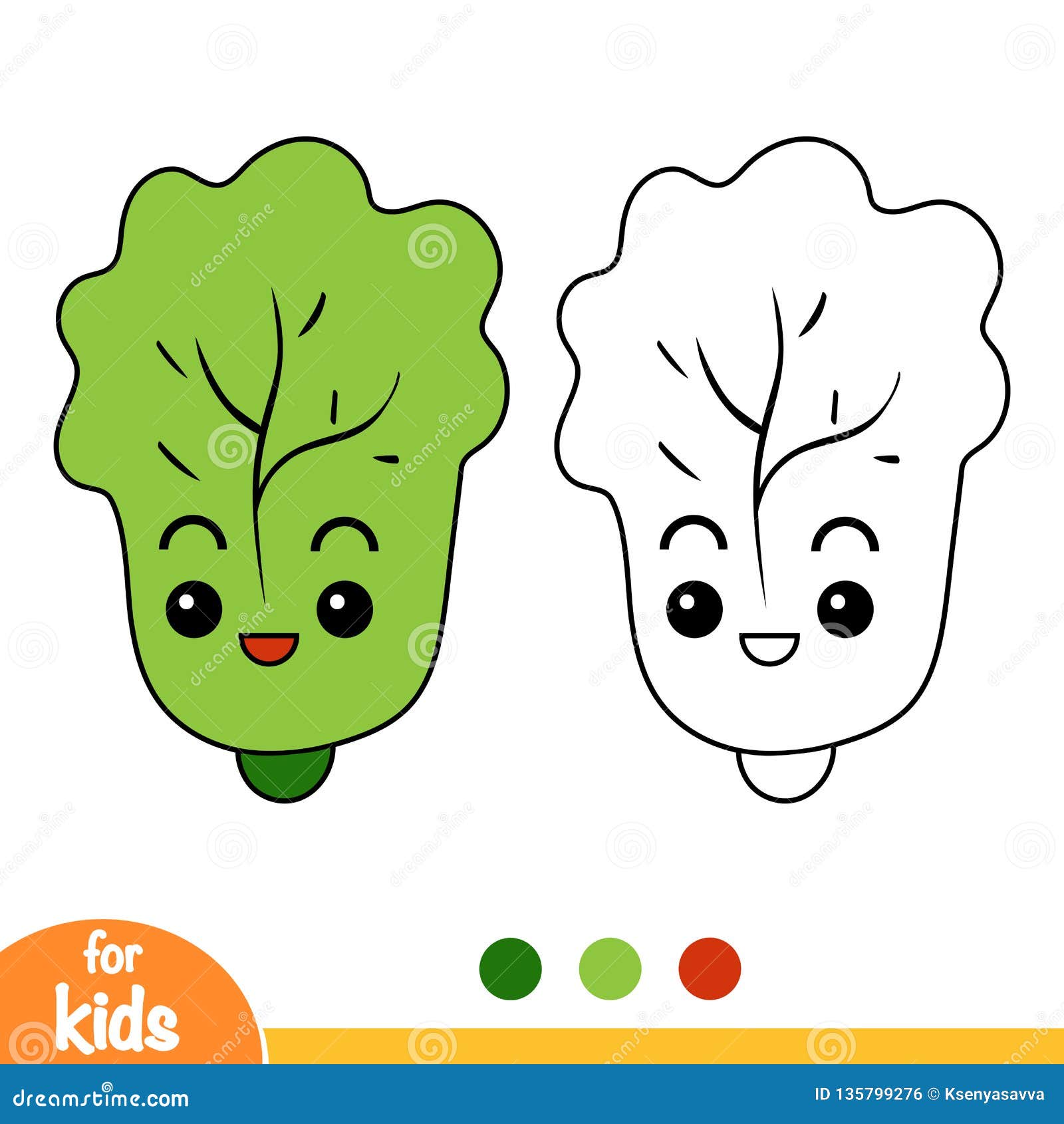 Libro De Colorear, Lechuga Con Una Cara Linda Ilustración del Vector -  Ilustración de contorno, lechuga: 135799276