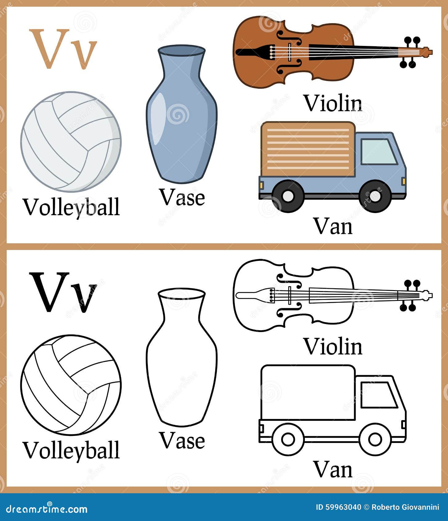 Libro De Colorear Para Los Niños - Alfabeto V Ilustración del Vector