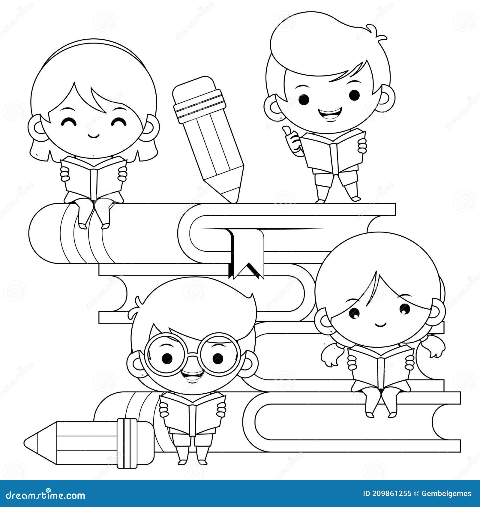 Libro De Colorear Para Niños. Dibujos Animados Niños De Escuelas Lindas  Leyendo Y Aprendiendo En Grandes Libros Ilustración del Vector -  Ilustración de poco, aprendizaje: 209861255