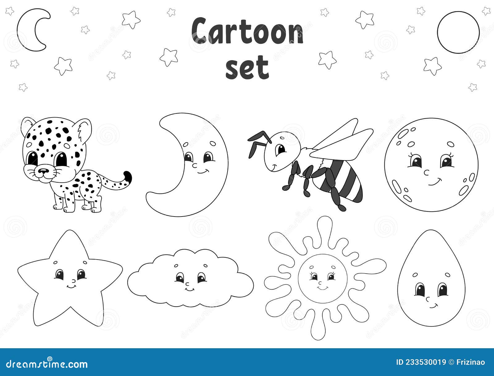 Libro para colorear para niños personaje de dibujos animados silueta de  contorno negro
