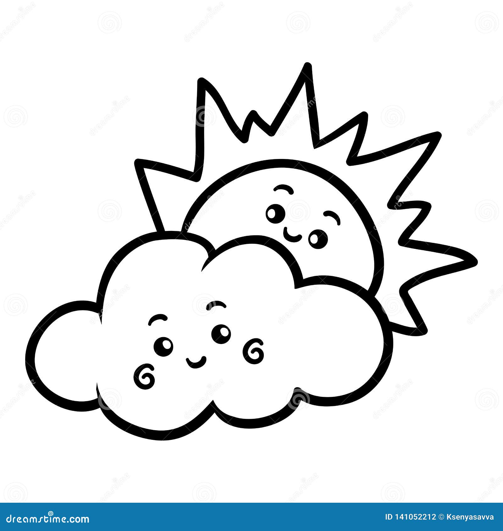 Libro De Colorear Sun Y Nube Con Una Cara Linda Ilustracion Del Vector Ilustracion De Cara Nube