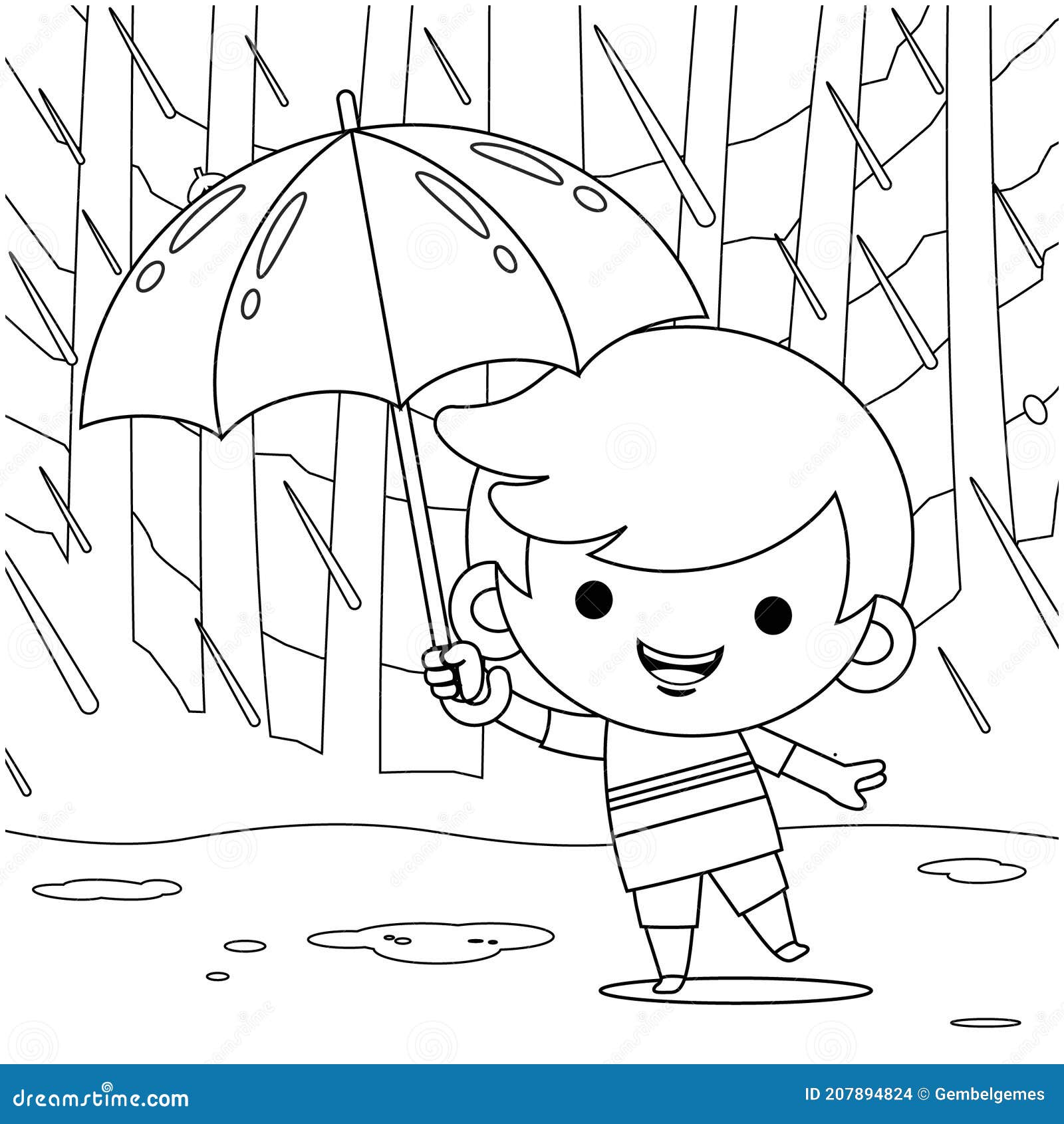 Libro Para Colorear Para Niños. Vector Dibujos Animados Lindo Niño  Escondido Bajo El Paraguas Durante El Tiempo De Lluvia Ilustración del  Vector - Ilustración de sonrisa, impermeable: 207894824