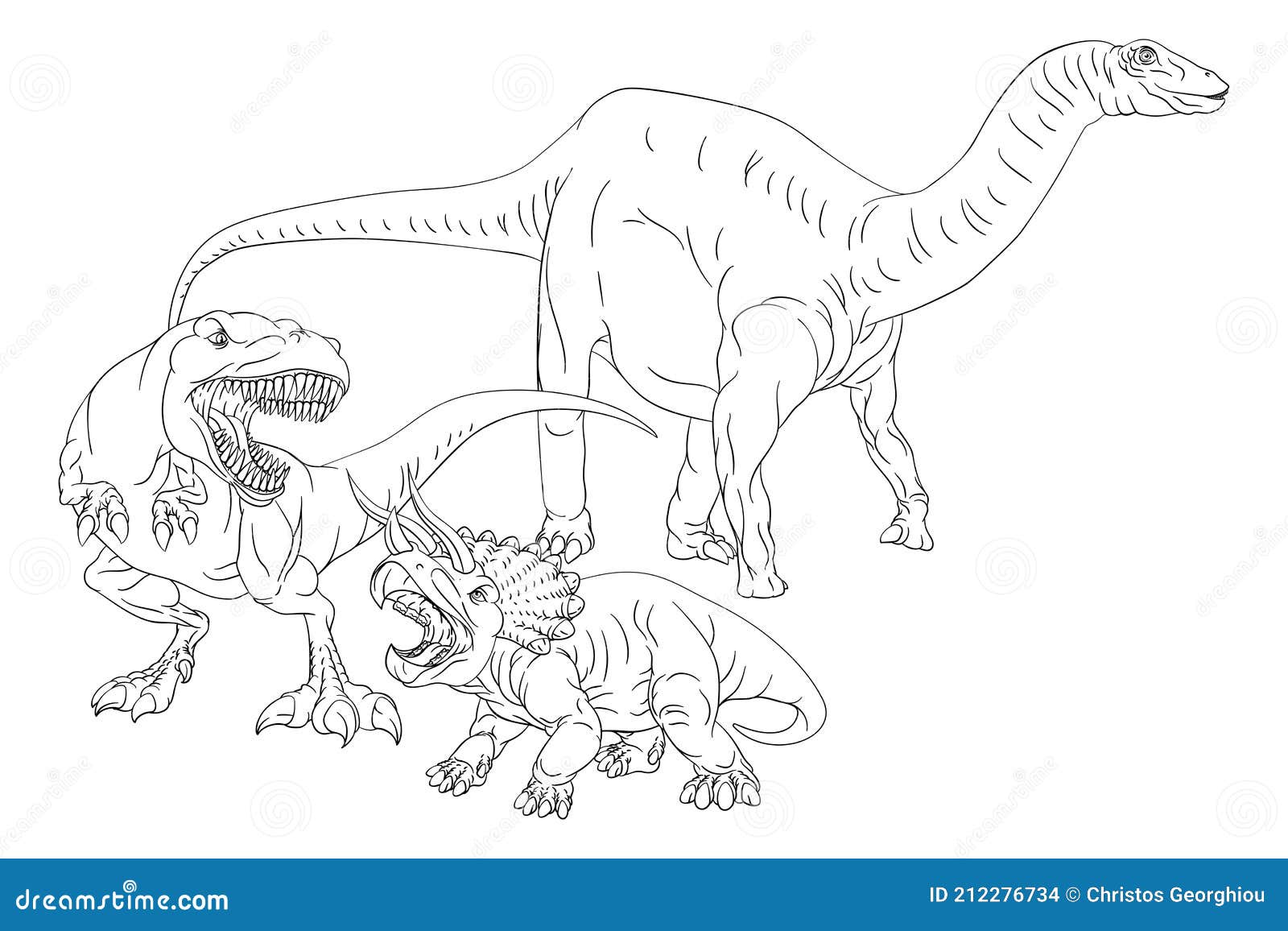 Libro Para Colorear Página Dinosaurios En Contorno Ilustración del Vector -  Ilustración de paisaje, fondo: 212276734