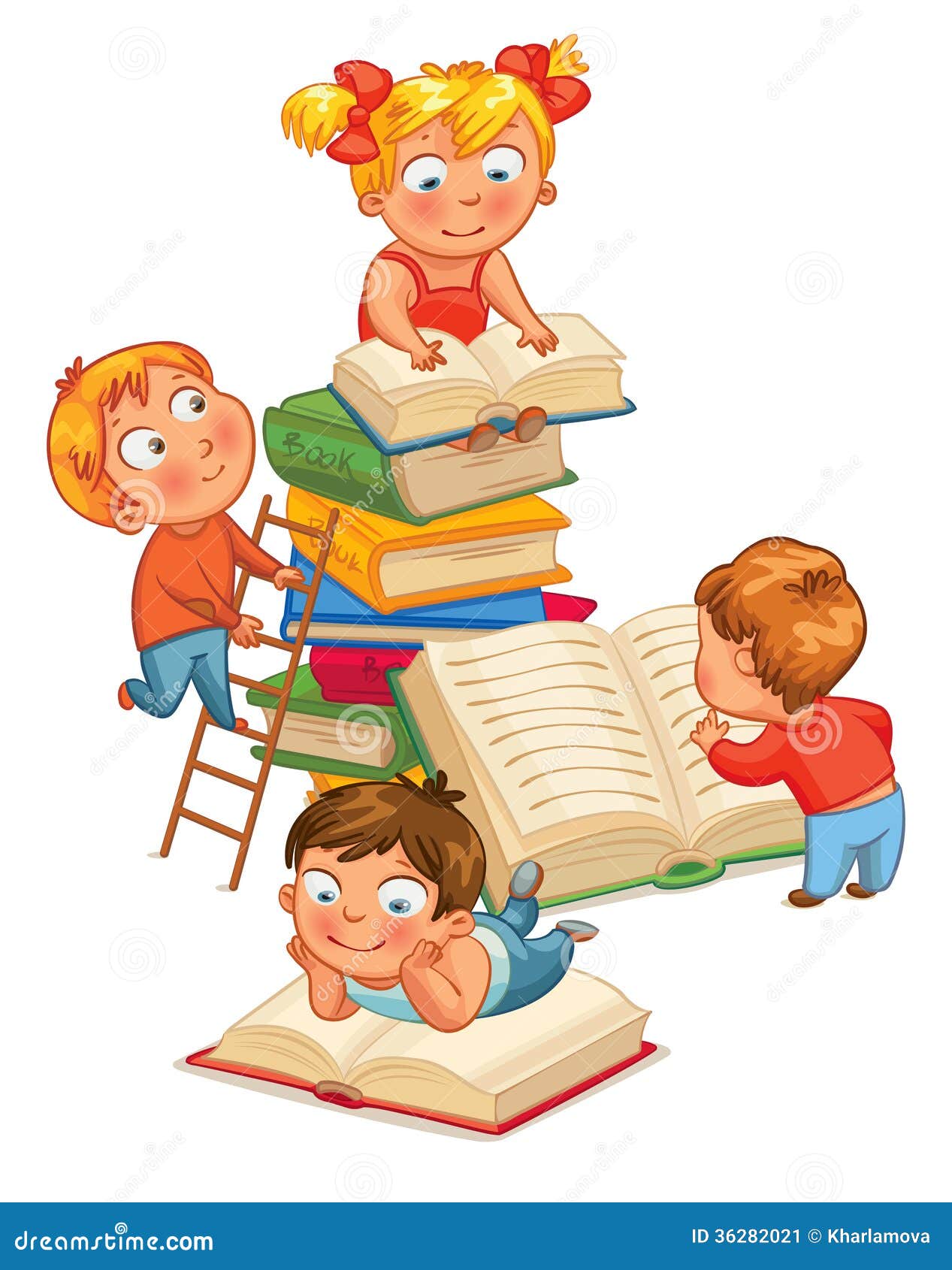Libros De Lectura De Los Niños En La Biblioteca Ilustración del Vector -  Ilustración de familia, abierto: 36282021