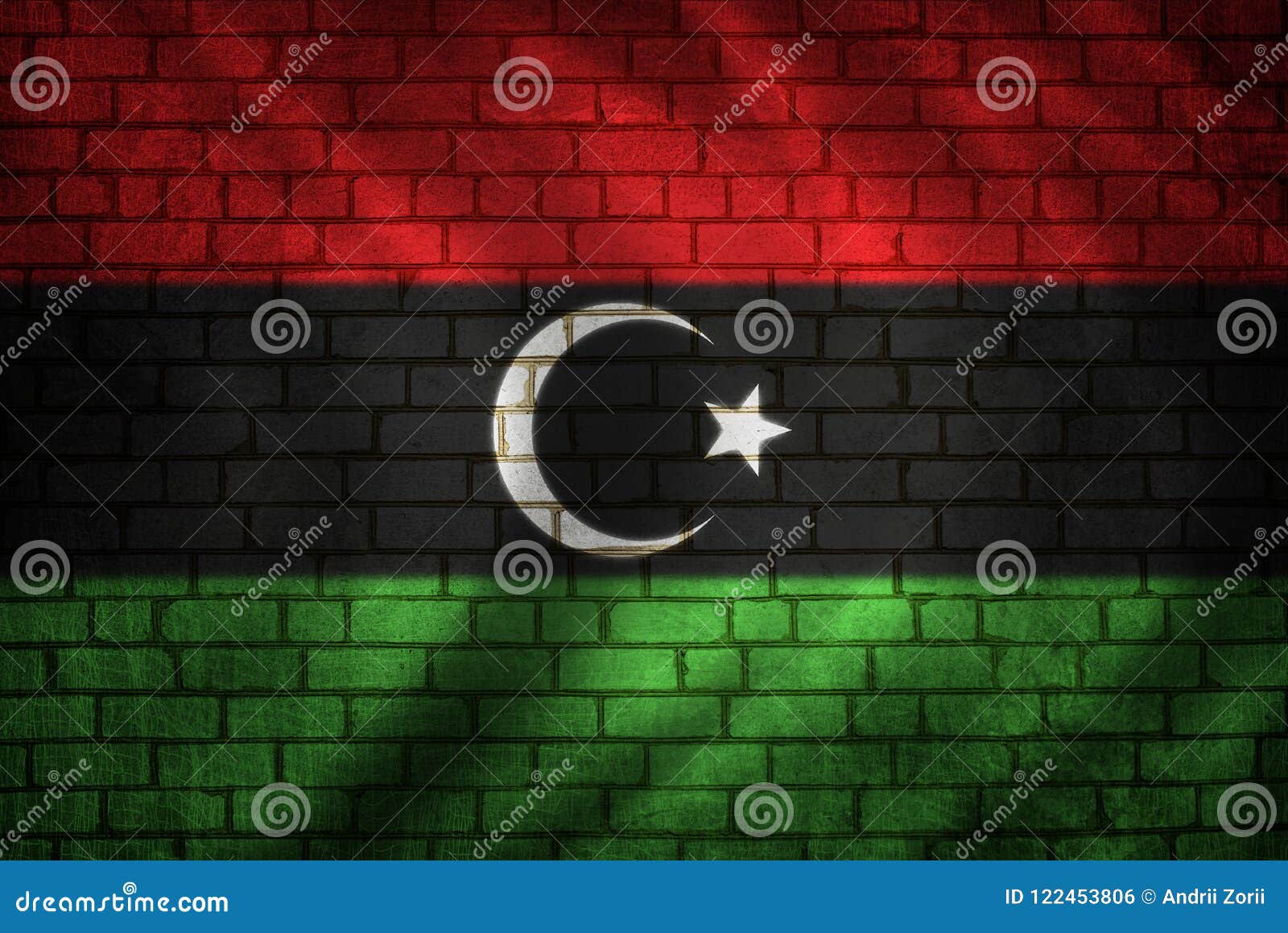 libya flag on brick wall. background