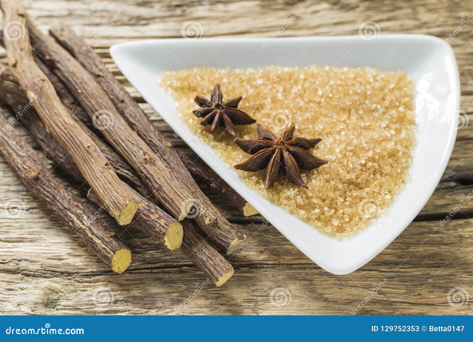 Licorice Root, Brown Sugar and Anise on the Table Stock Image Image