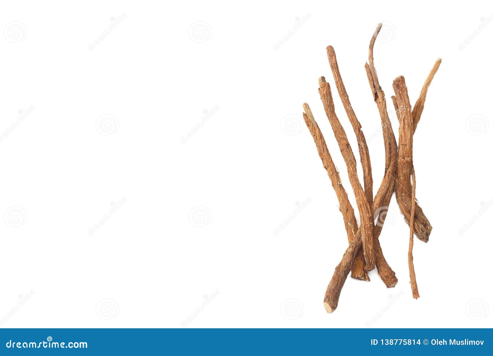 licorice roots  on white background. top view