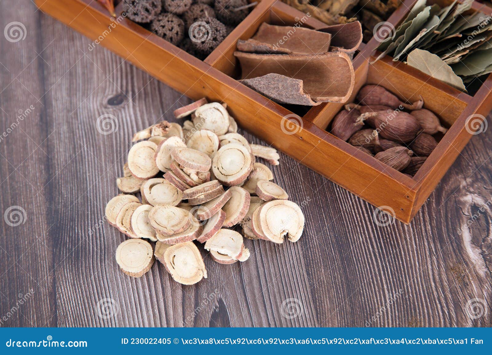Licorice Tablets beside Traditional Chinese Medicine Box Stock Image