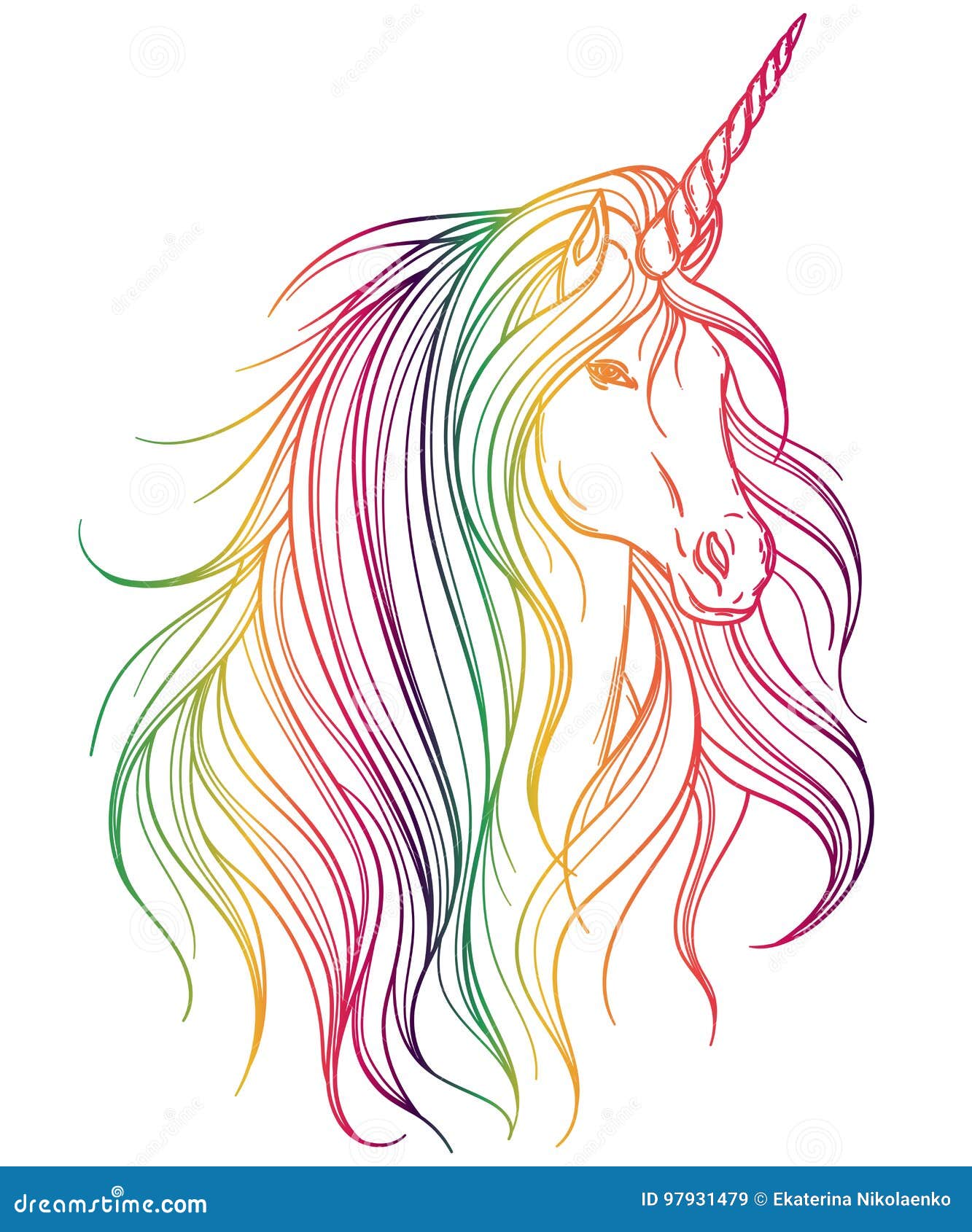 Licorne Dessin Couleur Arc En Ciel Licorne Avec Des Couleurs D'arc-en-ciel Sur Le Fond Blanc Illustration de Vecteur - Illustration du tête, klaxon: 97931479