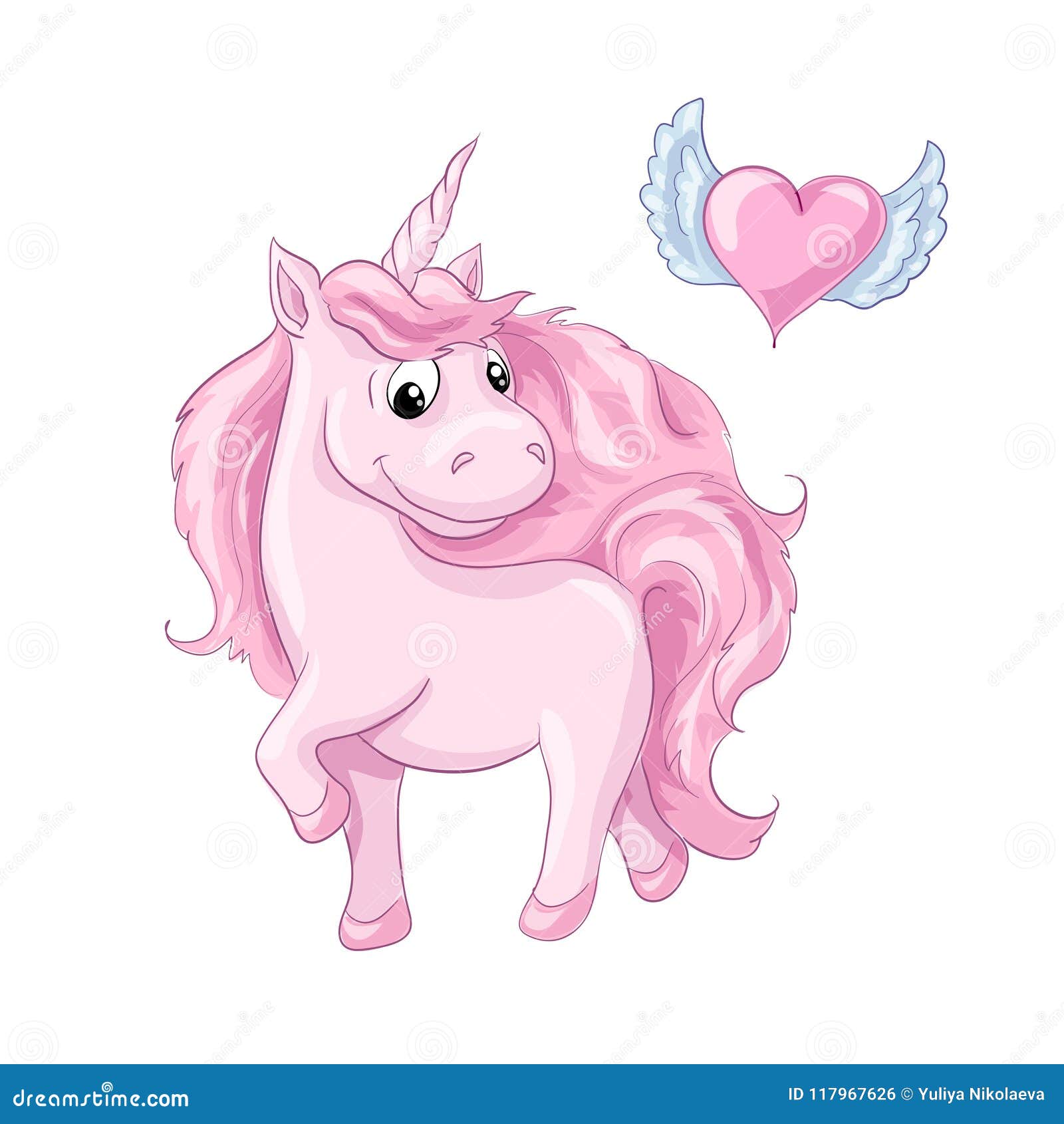 Licorne Et Coeur Doux De Rose De Personnage De Dessin Animé