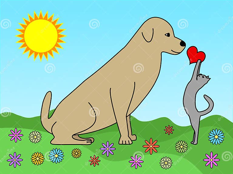 Liebe Zwischen Hund Und Katze Vektor Abbildung Illustration von