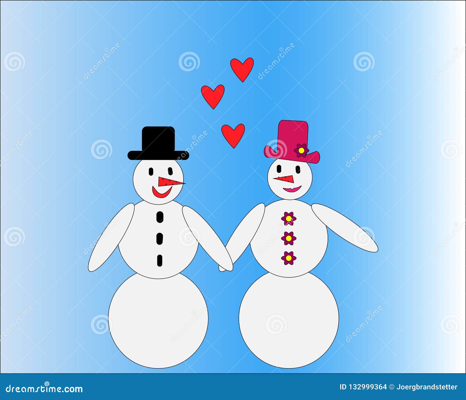 Liebende Schneemannpaare Mit Herzen Vektor Abbildung Illustration von