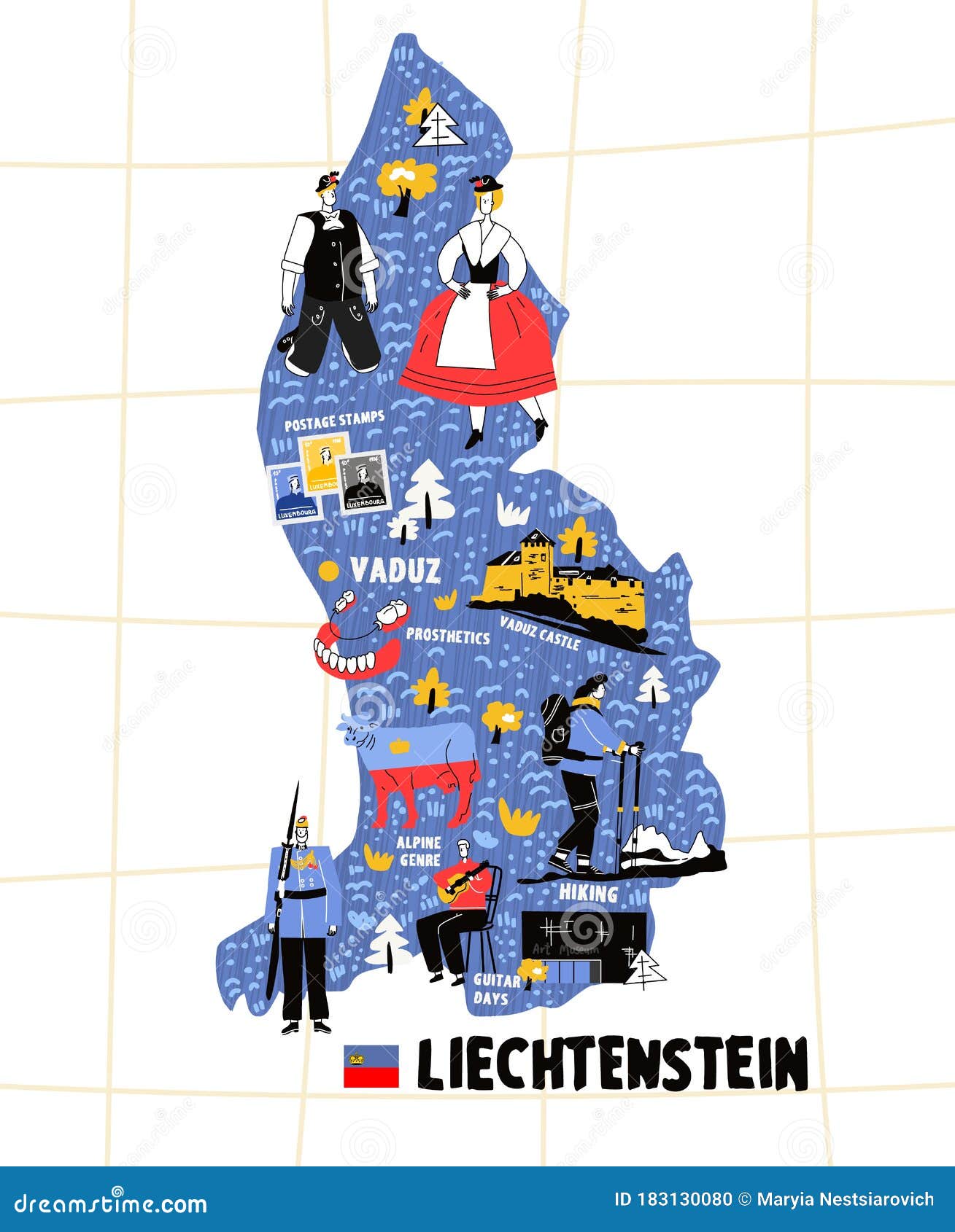 Liechtenstein Map Hand Drawn Vector Illustration Stock Vector