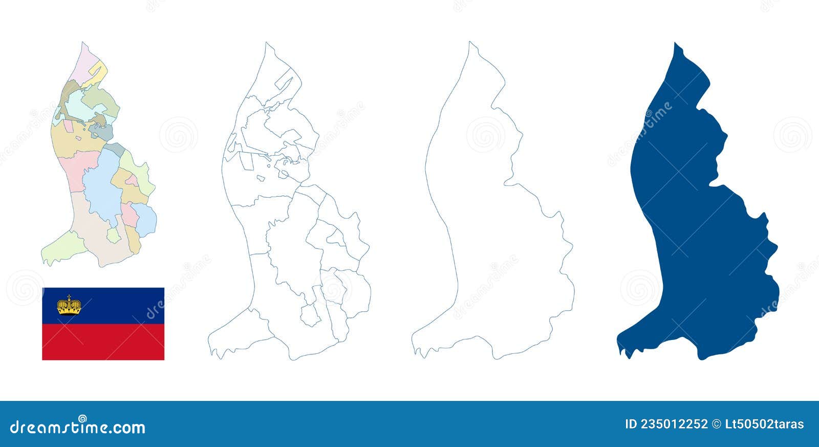 Liechtenstein Map. Set of Vector Maps. Detailed Blue Outline