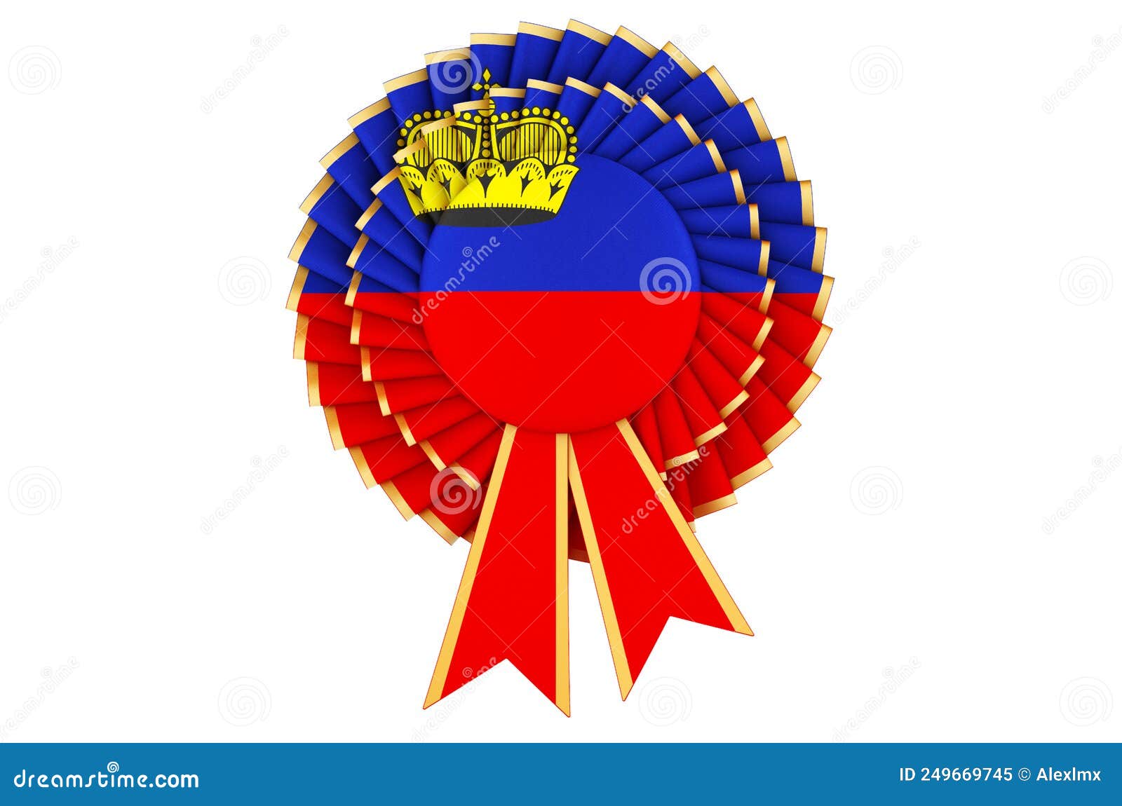 liechtensteiner flag painted on the award ribbon rosette. 3d rendering