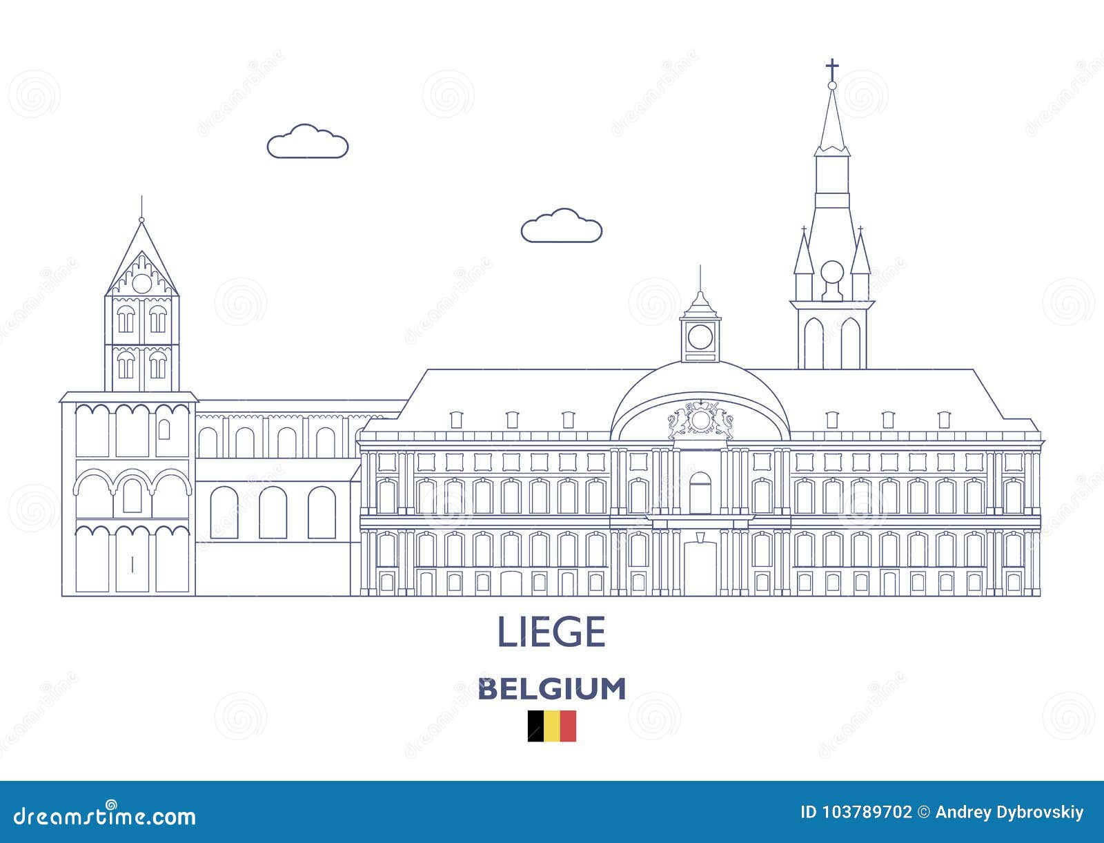 Liege Stadshorisont, Belgien Vektor Illustrationer ...