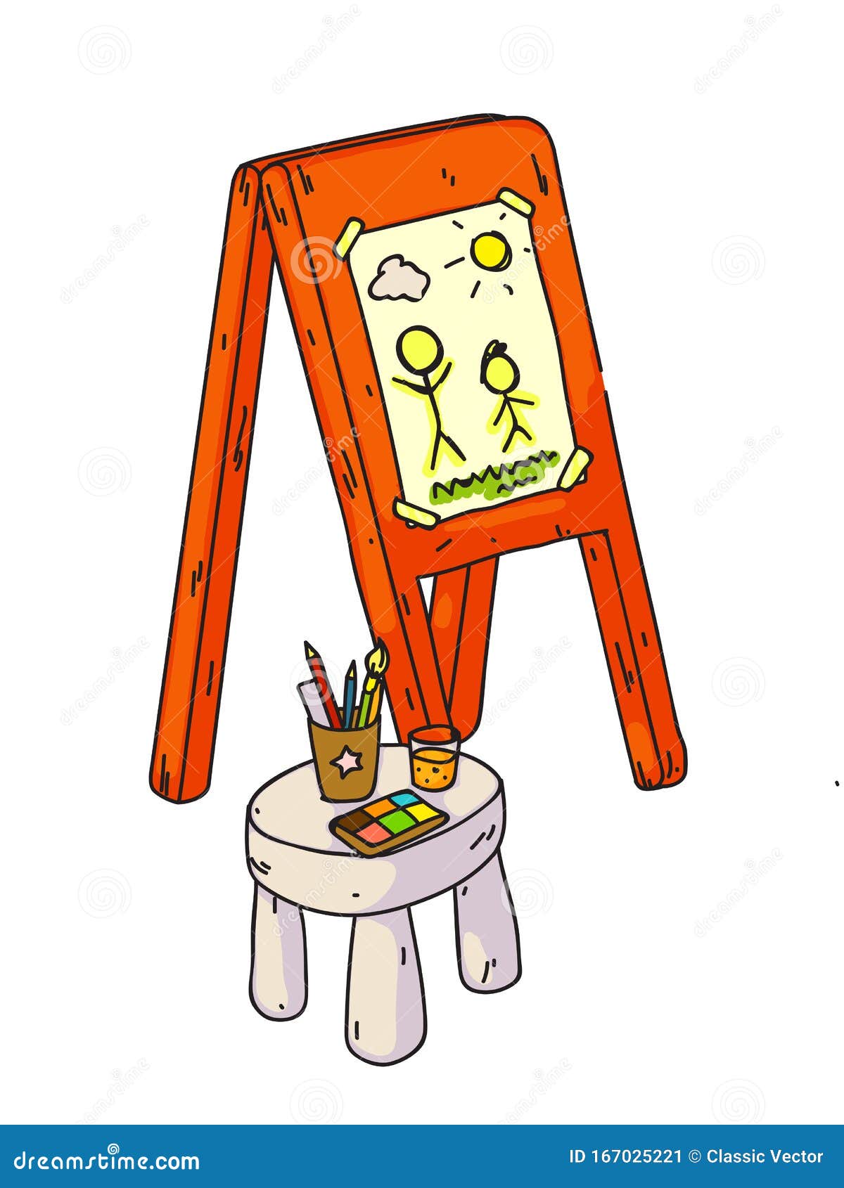 Lienzo Con Niños Y Accesorios Para Pintar Ilustración del Vector -  Ilustración de gouache, paisaje: 167025221