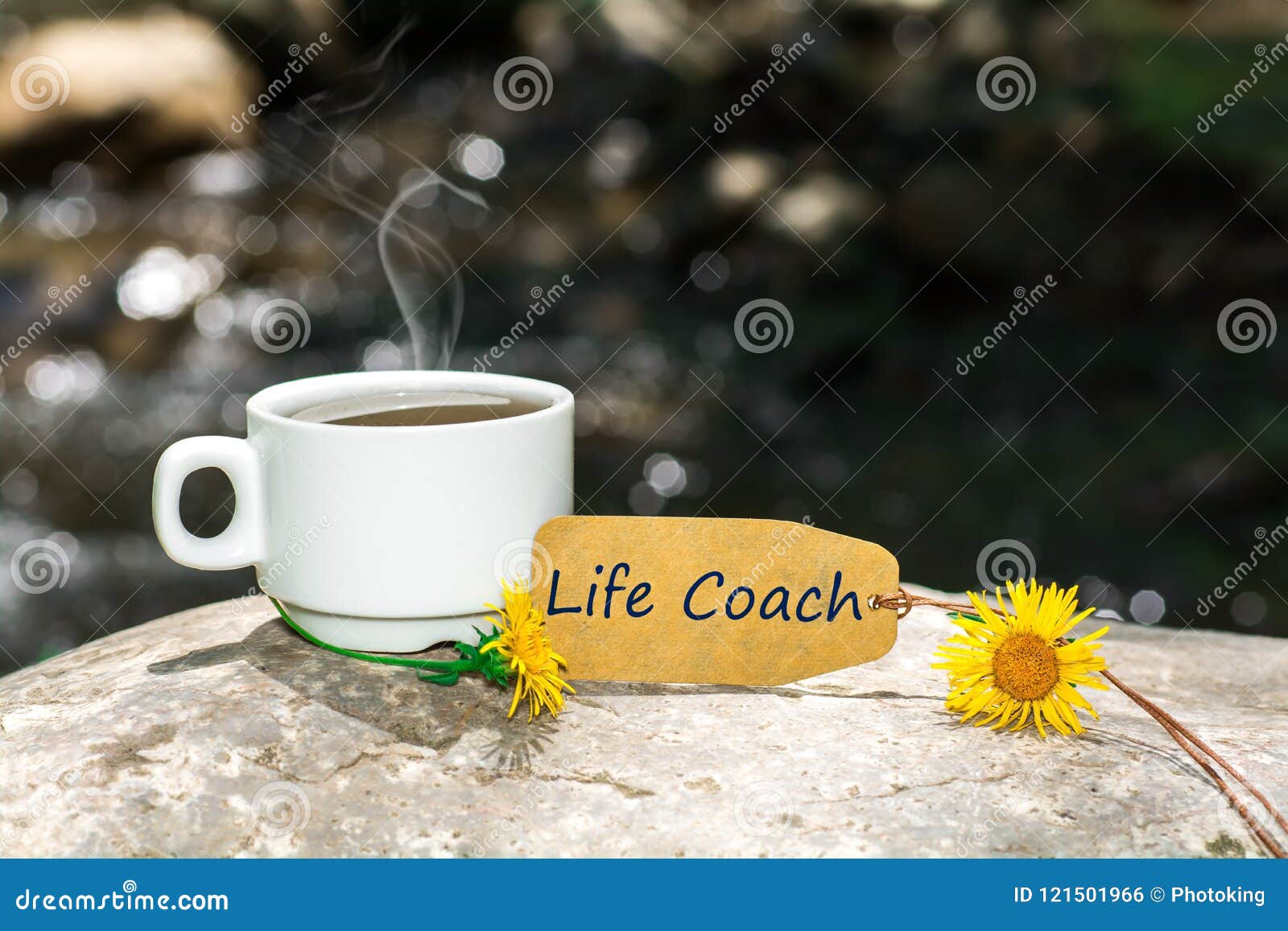 life coach text with coffee cup