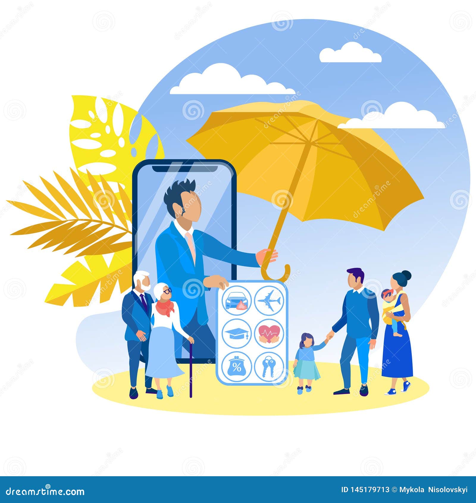 Life Insurance for Family Members Cartoon Flat. Stock Vector - Illustration  of person, heart: 145179713