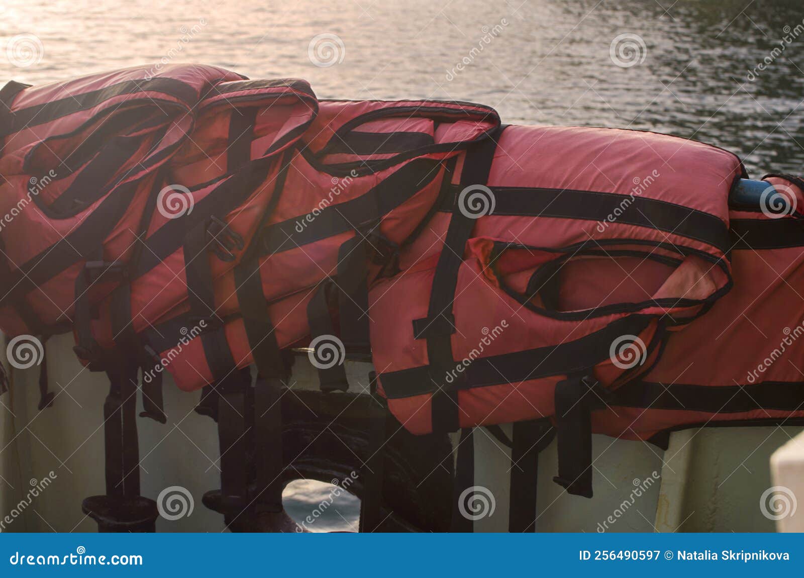 Life Jackets on Board the Ship Stock Image Image of leisure, security