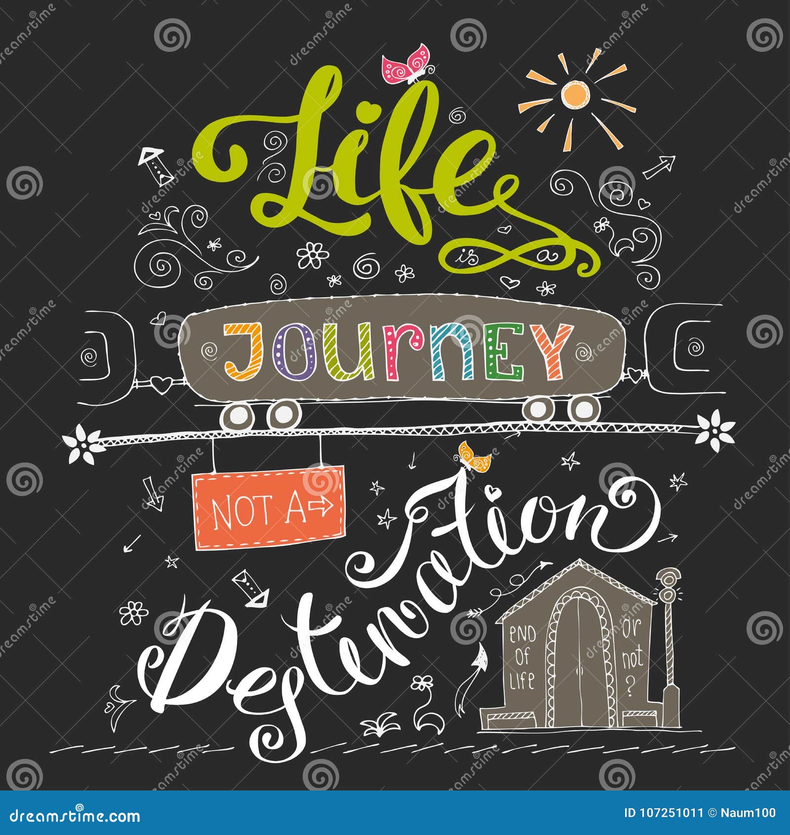 Life is a Journey Not Destination Card. Funny Hand Drawn Letter Stock
