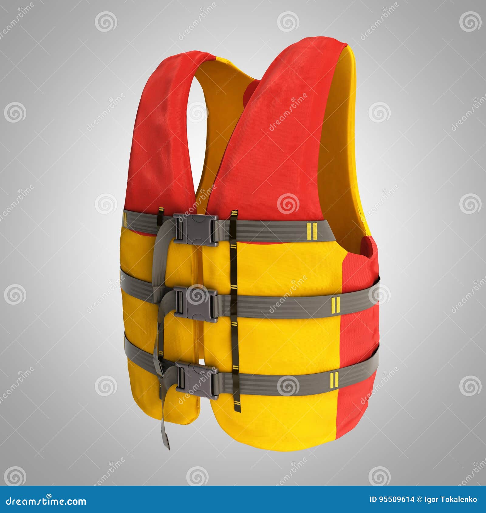 Life Vest Red Yellow 3d Render on Grey Background Stock Illustration ...