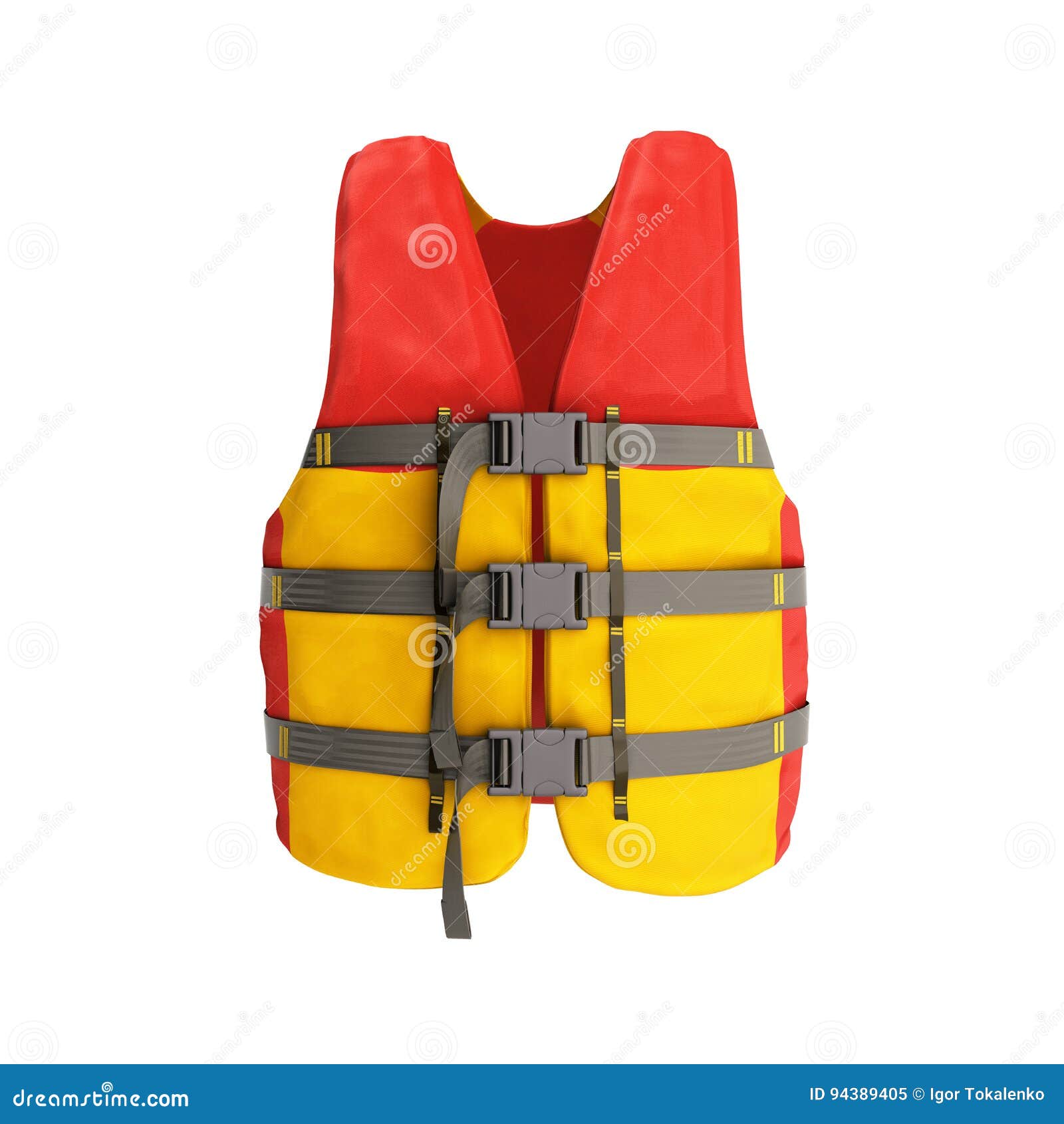 Life Vest Red Yellow 3d Render on White Background Stock Illustration ...