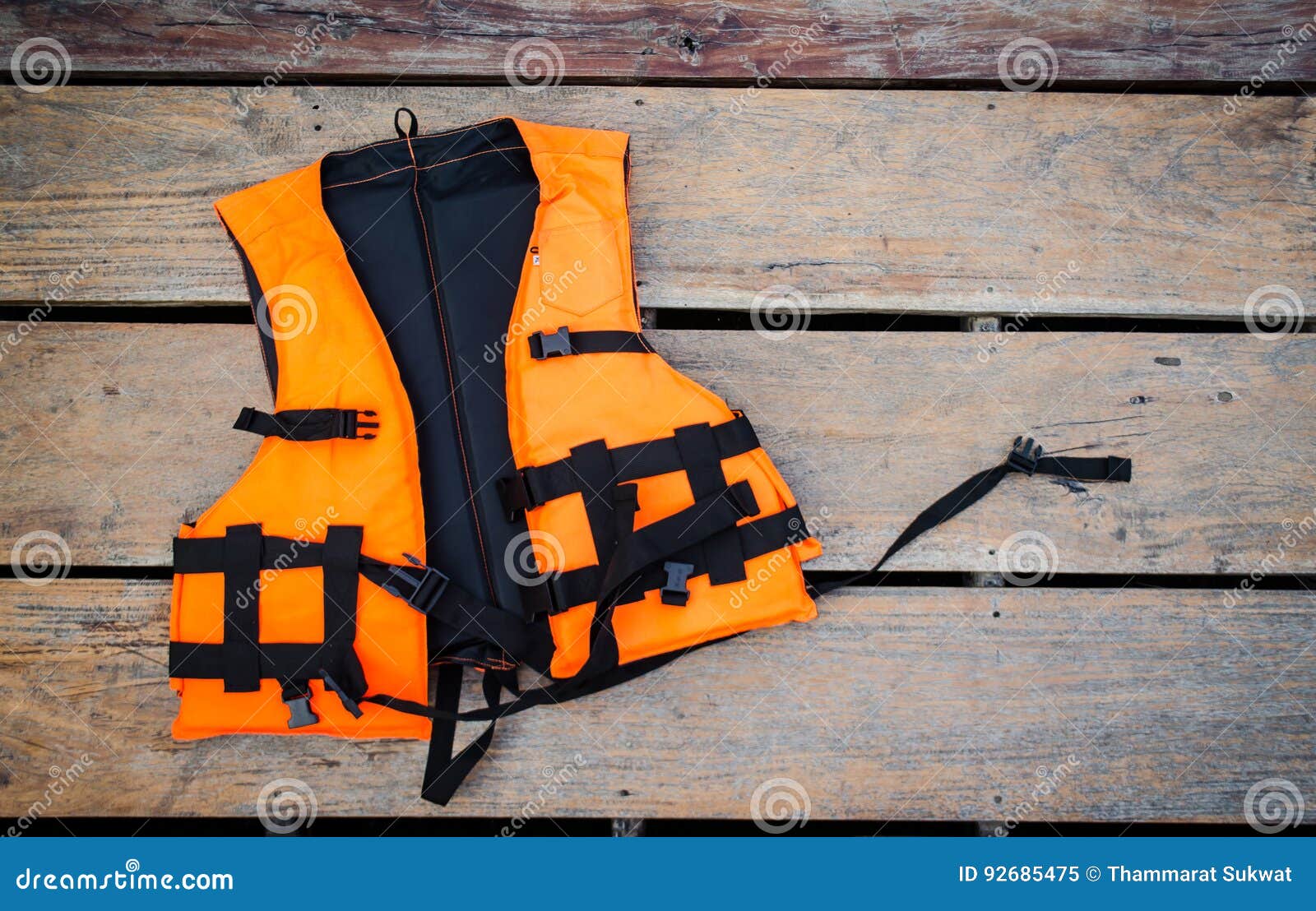 Life vest on wooden ground stock image. Image of kayak - 92685475