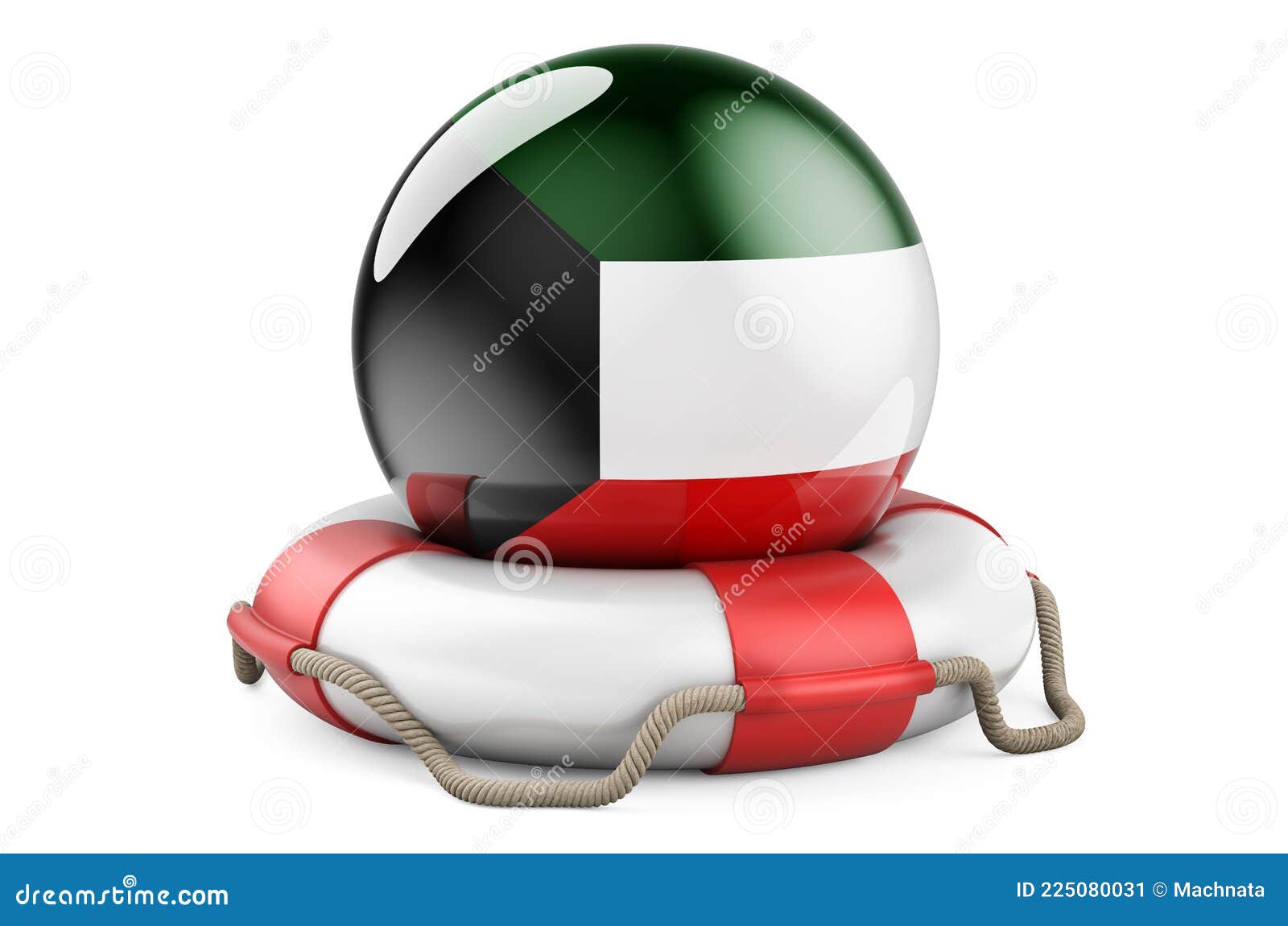Lifebelt with Kuwaiti Flag. Safe, Help and Protect of Kuwait Concept