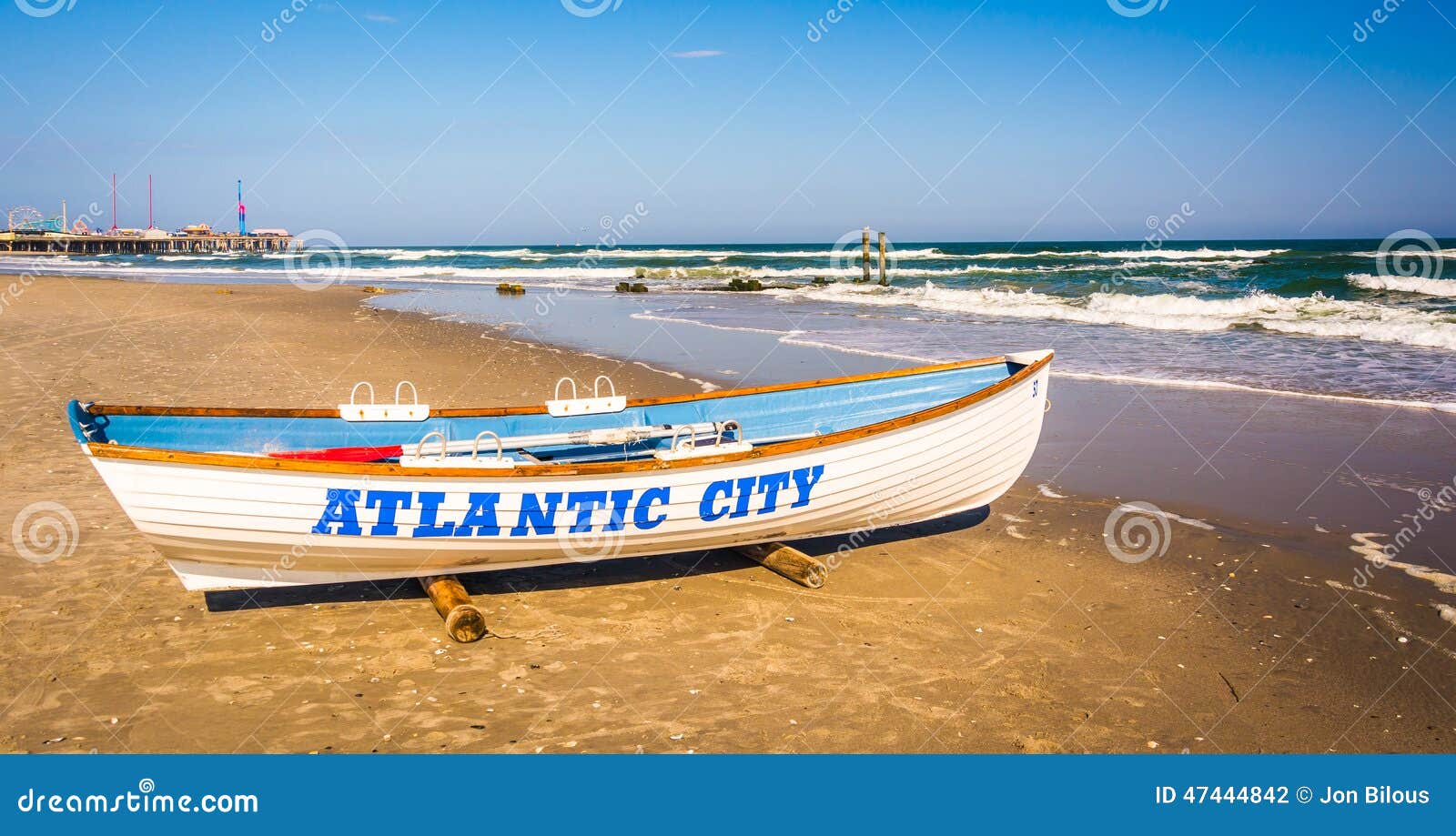 a lifeboat on the beach in atlantic city, new jersey.